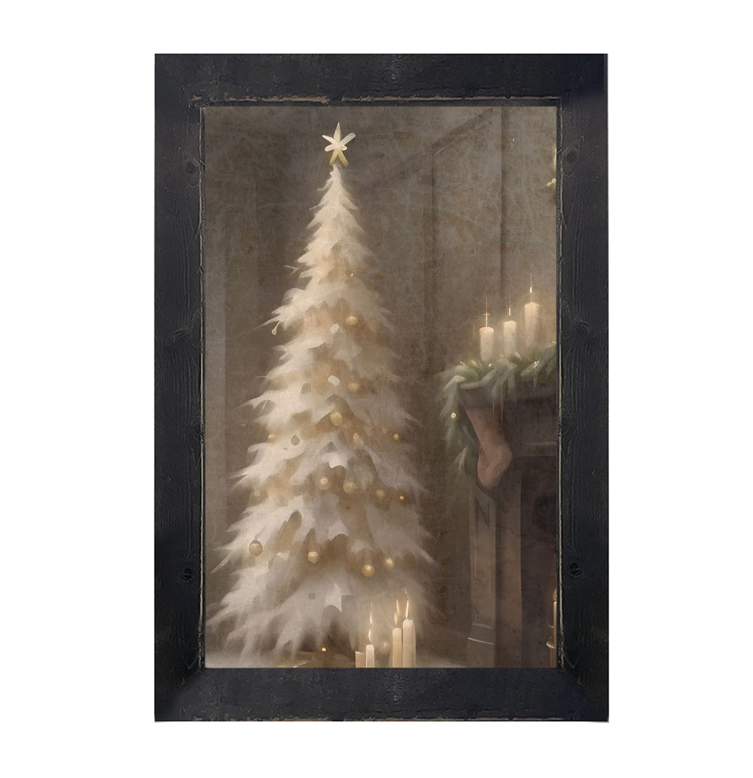 Gold and white Christmas tree - Framed art