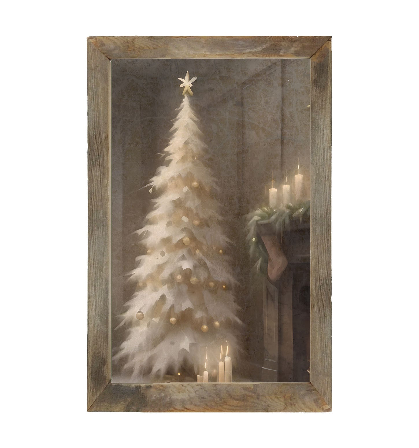 Gold and white Christmas tree - Framed art