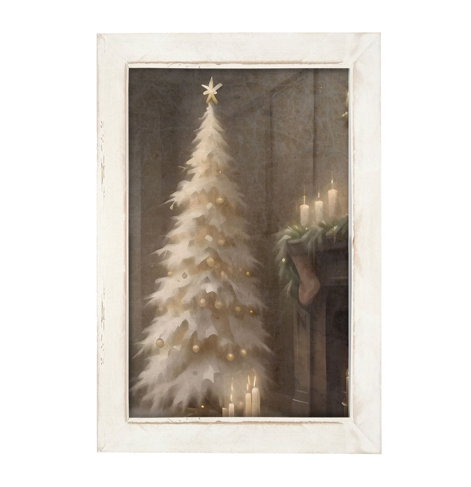 Gold and white Christmas tree - Framed art