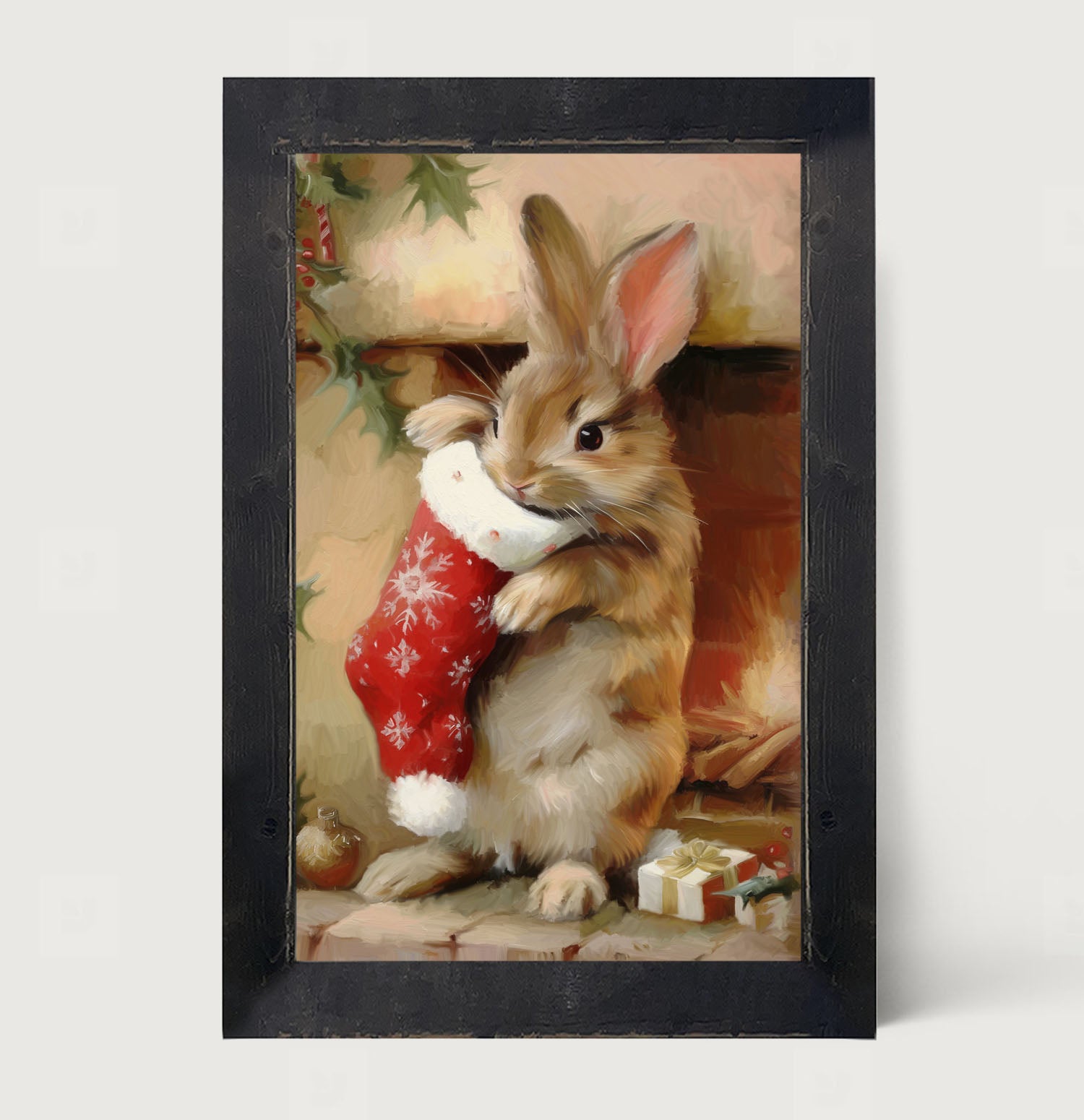 Bunny with Stocking - Framed Art