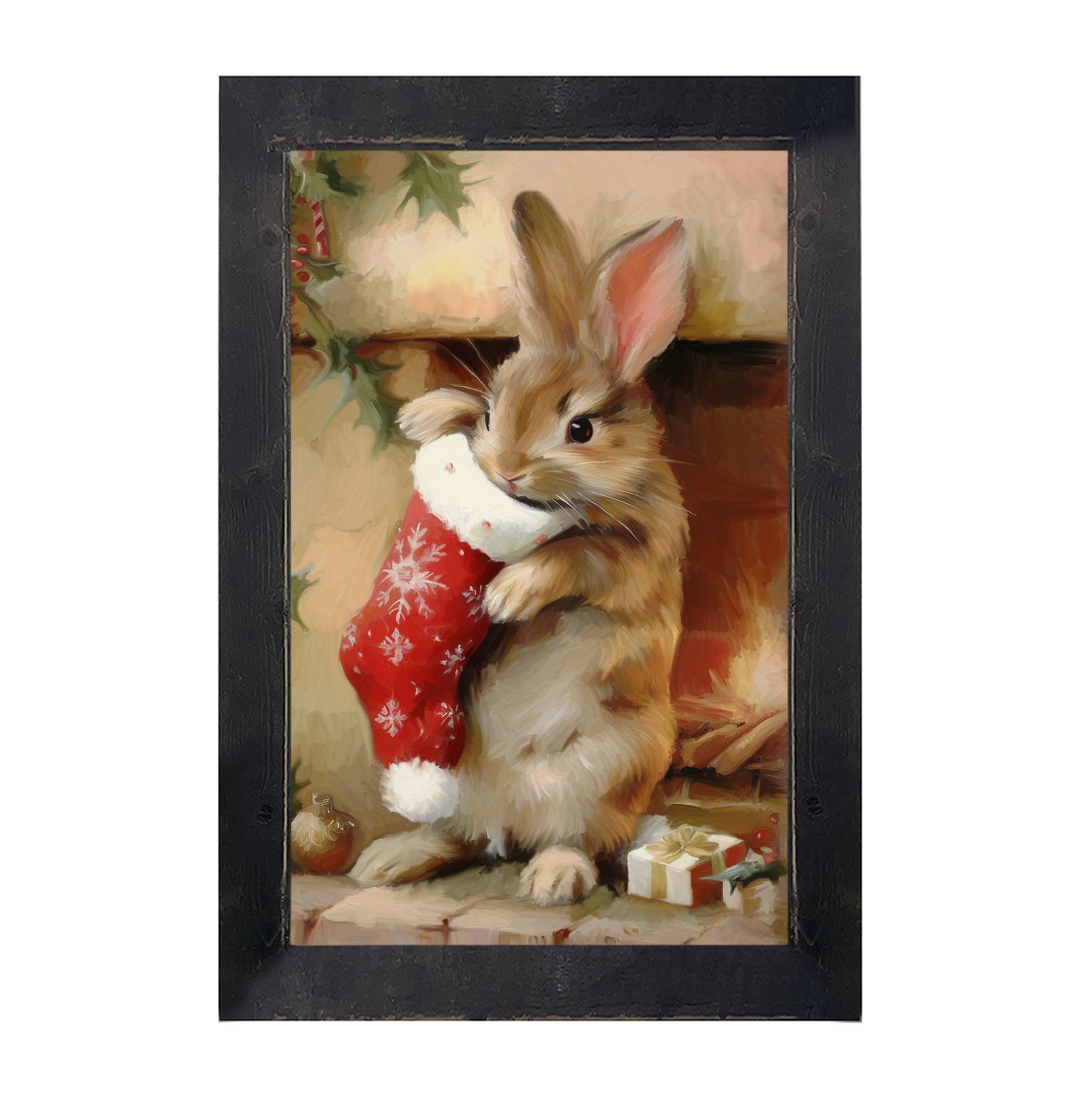 Bunny with Stocking - Framed Art