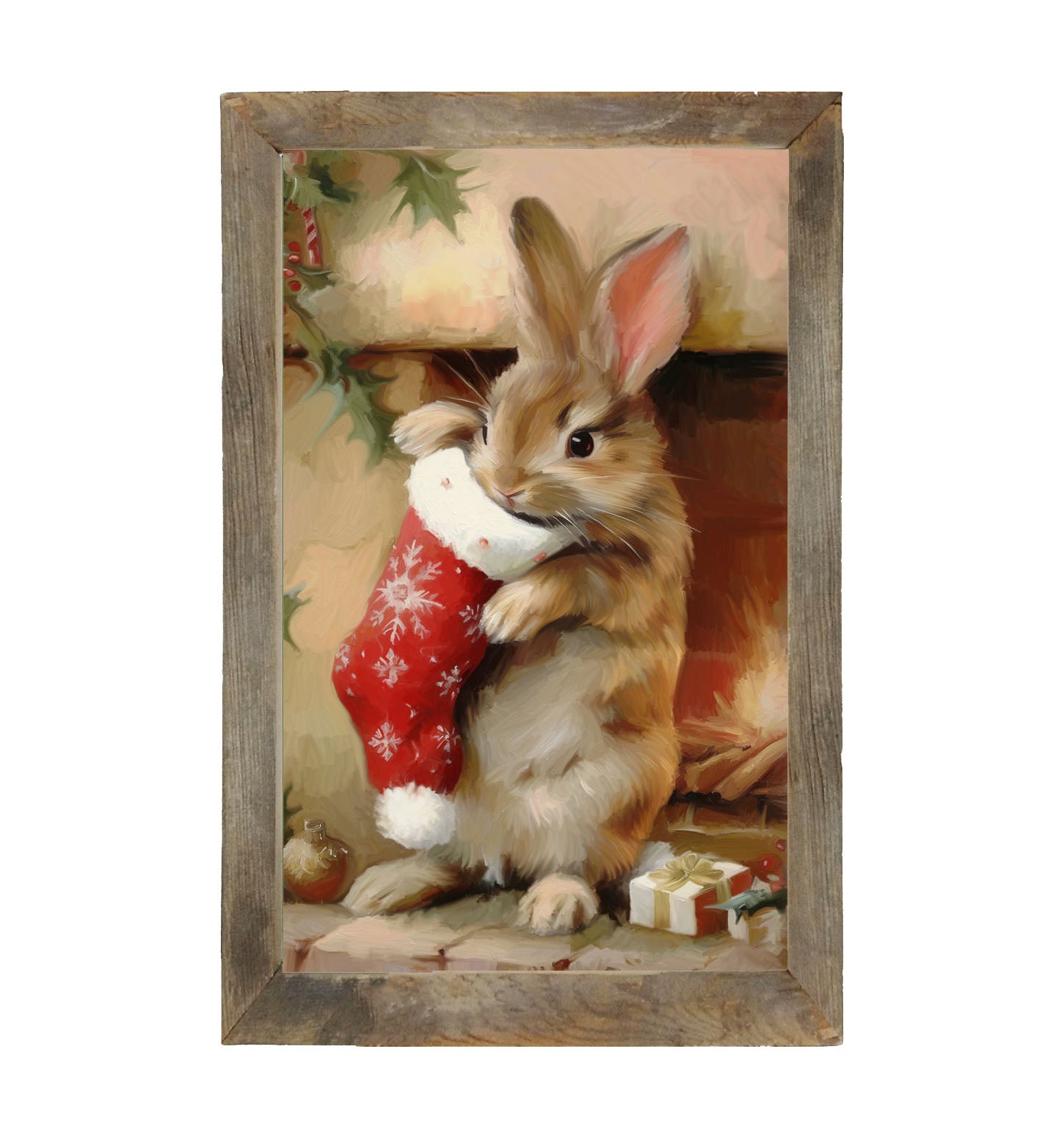 Bunny with Stocking - Framed Art