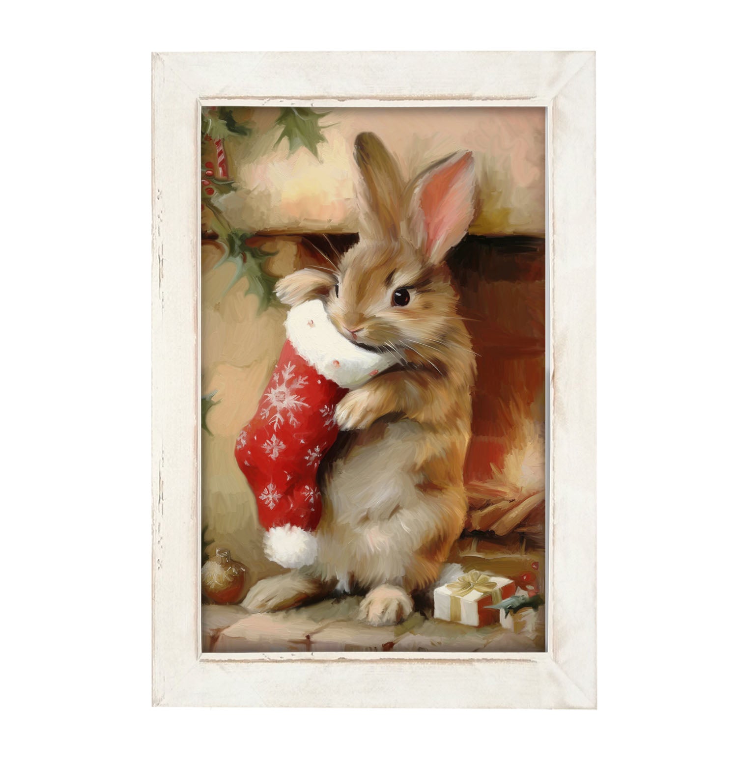 Bunny with Stocking - Framed Art