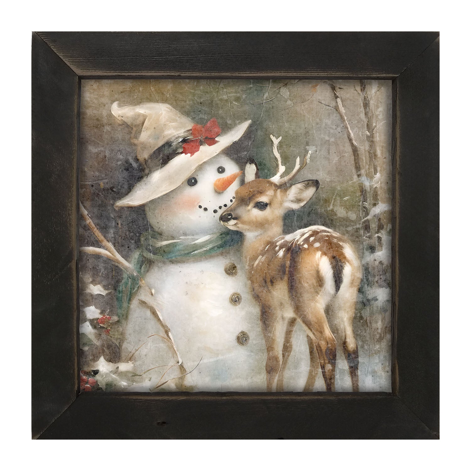 Snowman with deer - Framed Art