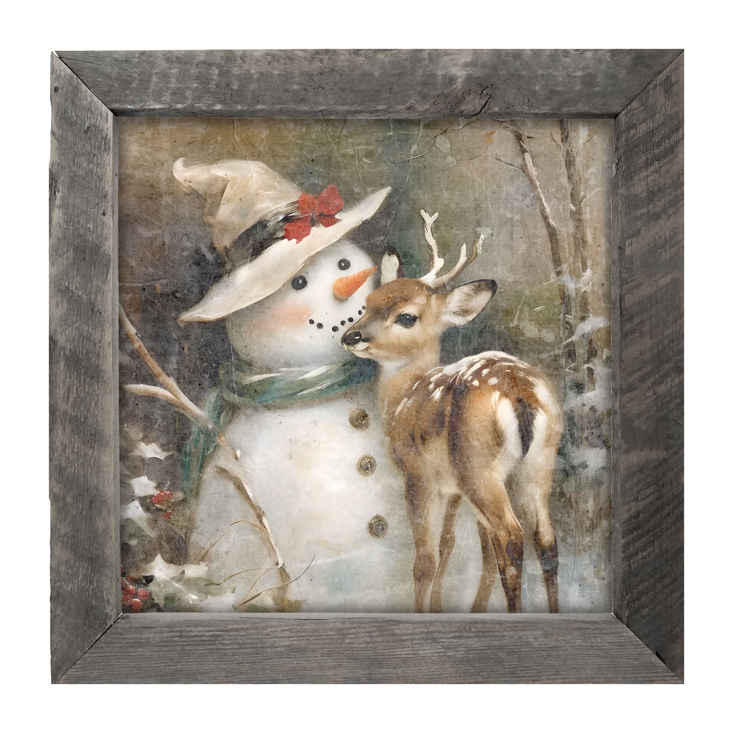 Snowman with deer - Framed Art