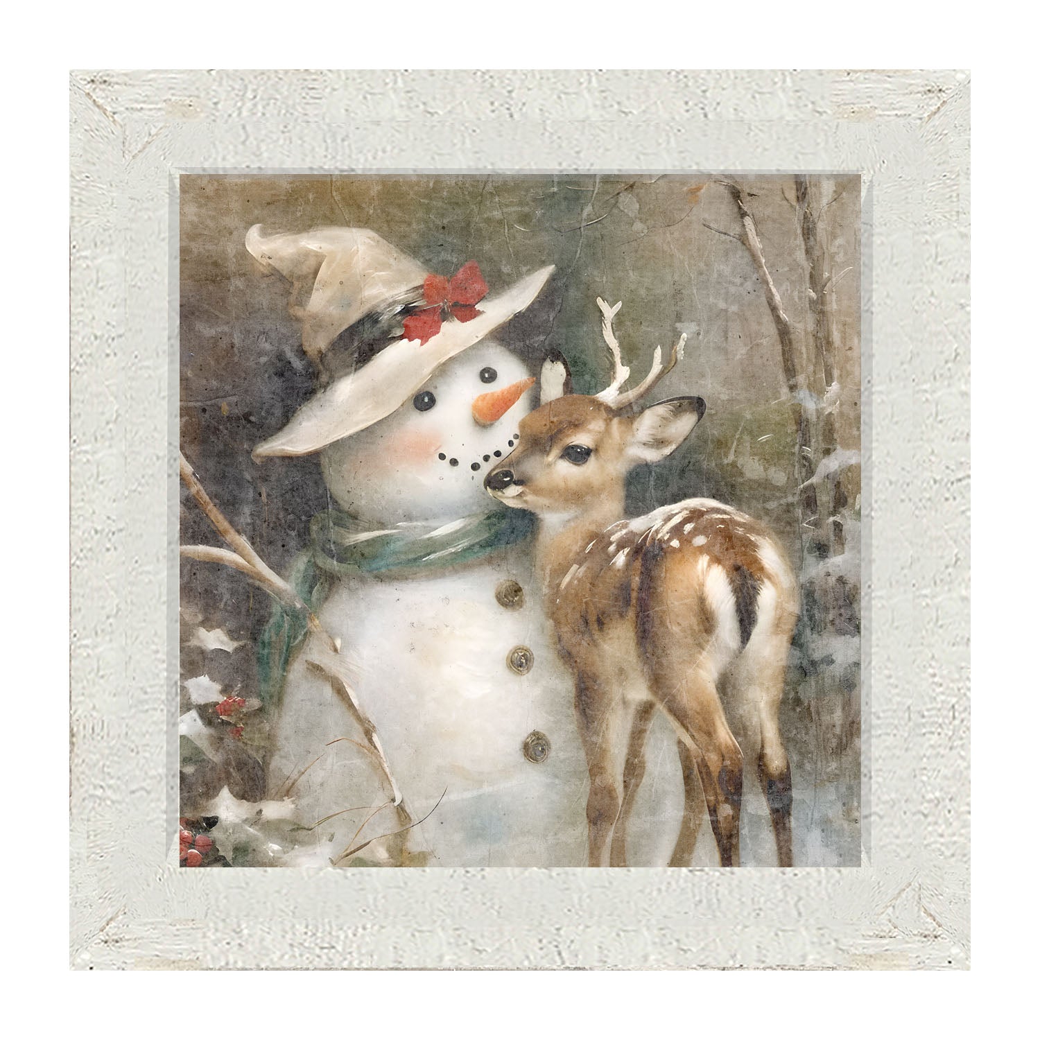 Snowman with deer - Framed Art