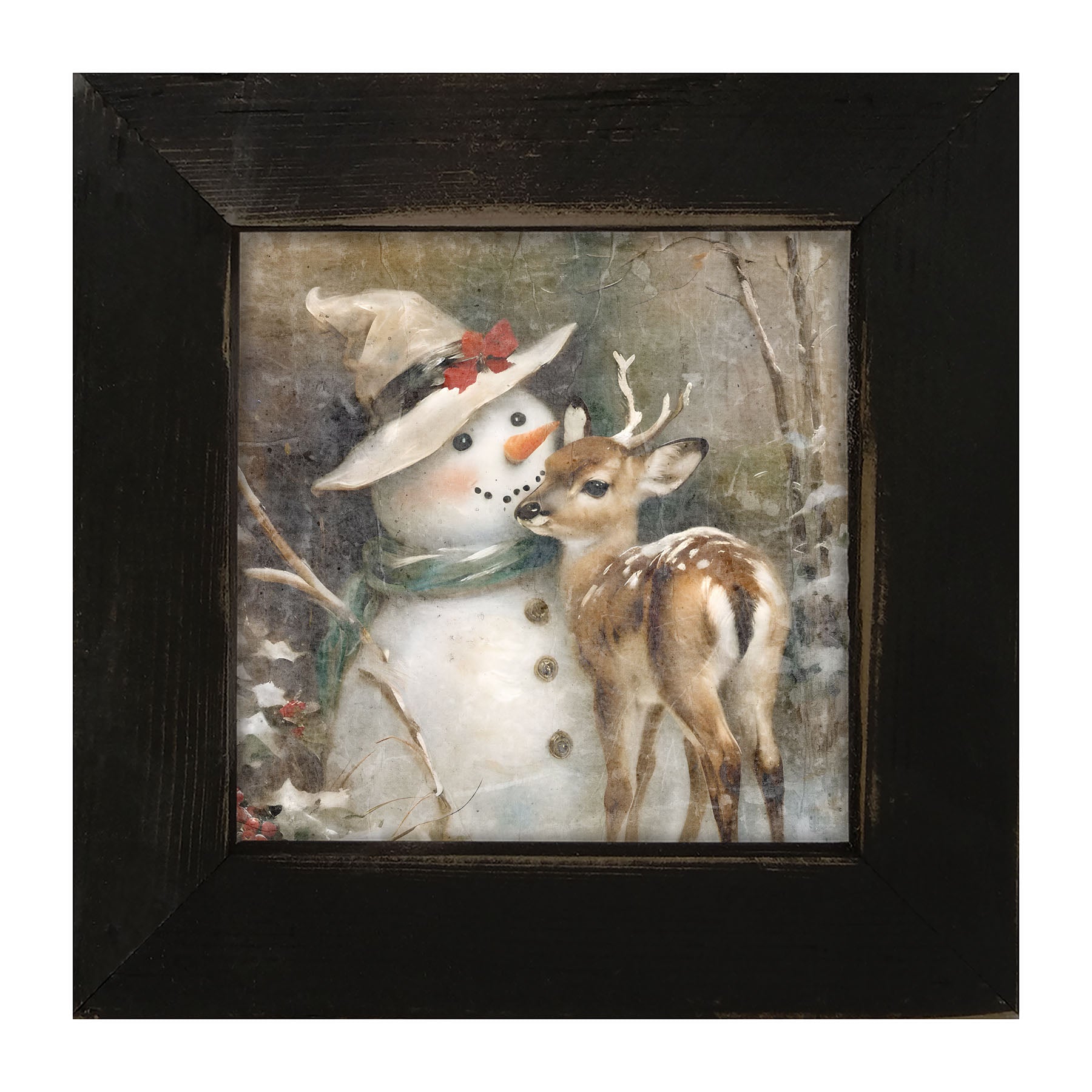 Snowman with deer - Framed Art