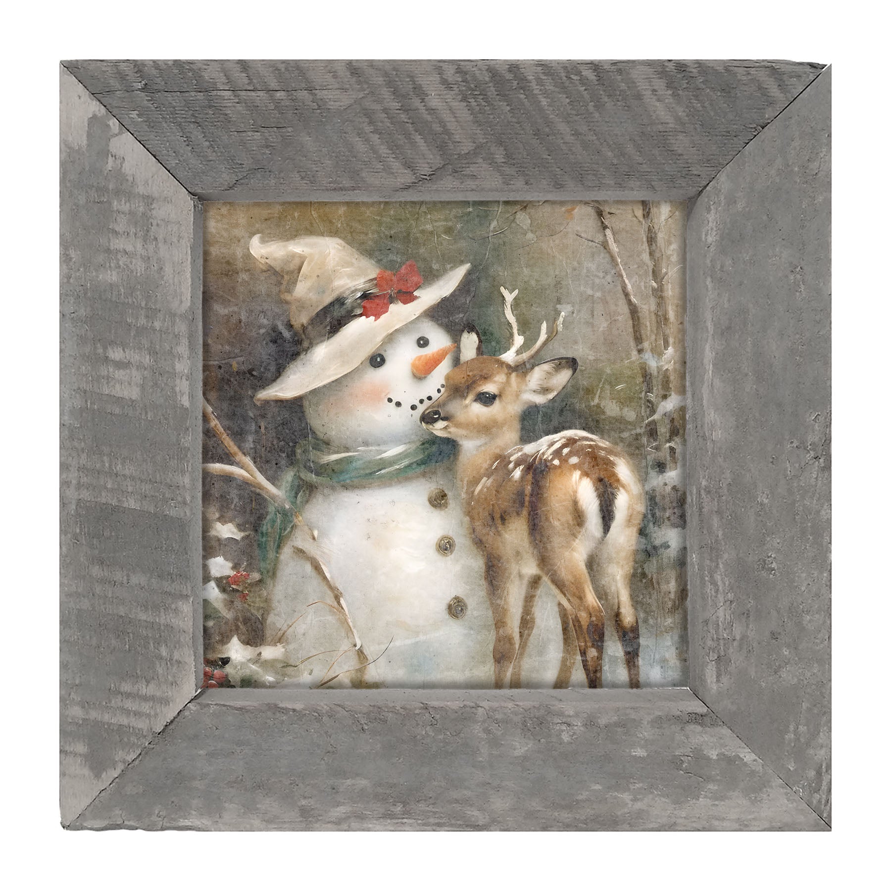 Snowman with deer - Framed Art