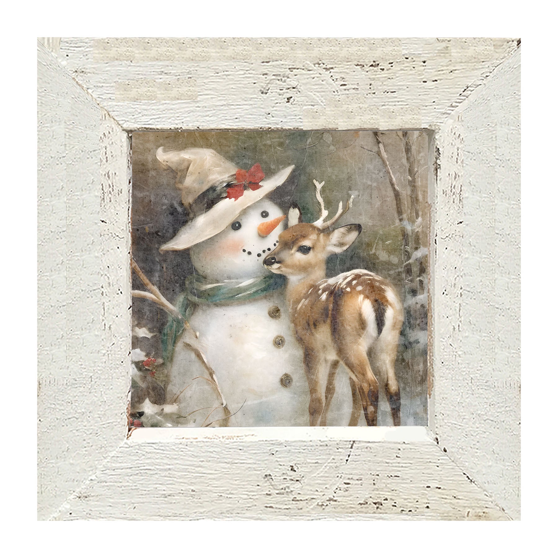 Snowman with deer - Framed Art