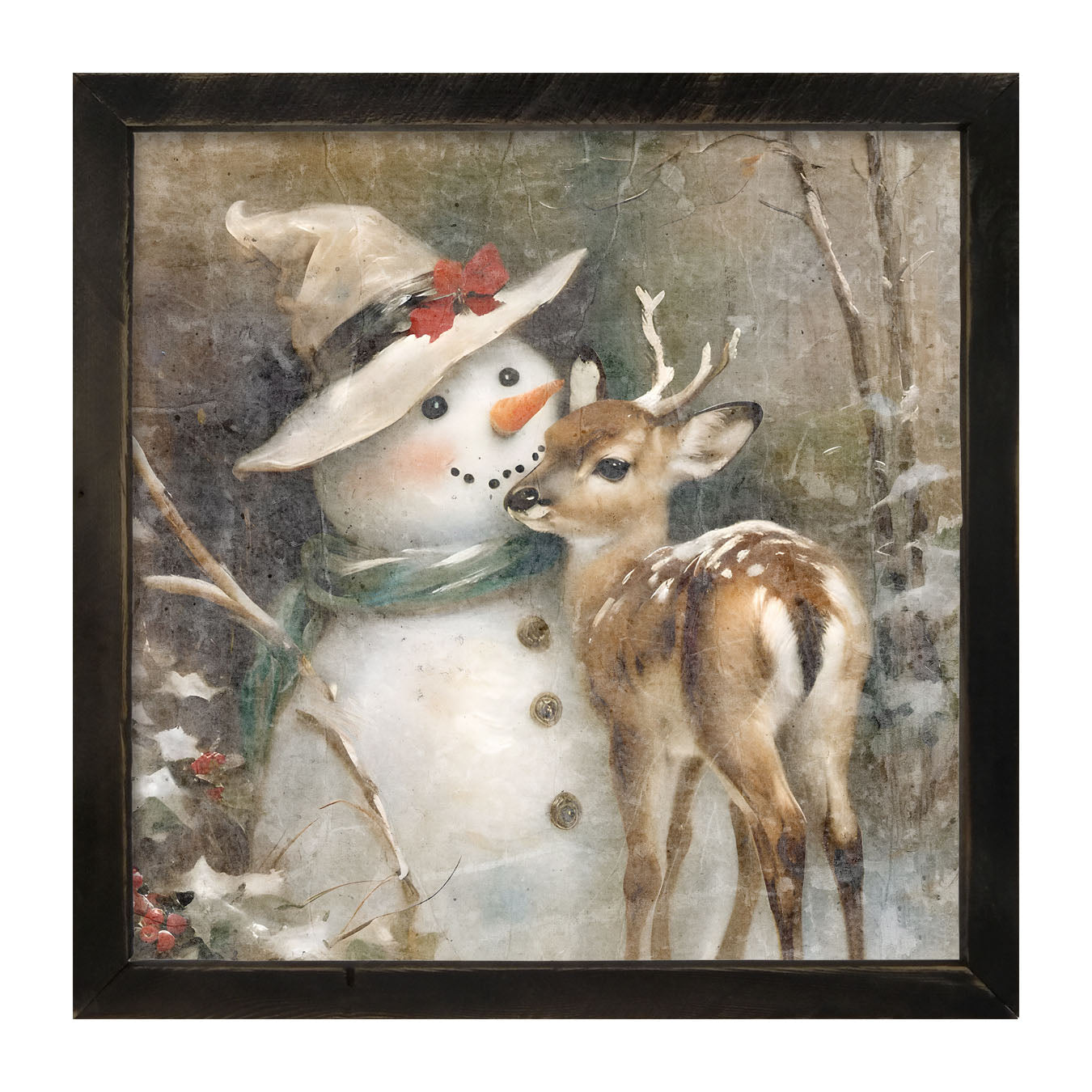 Snowman with deer - Framed Art