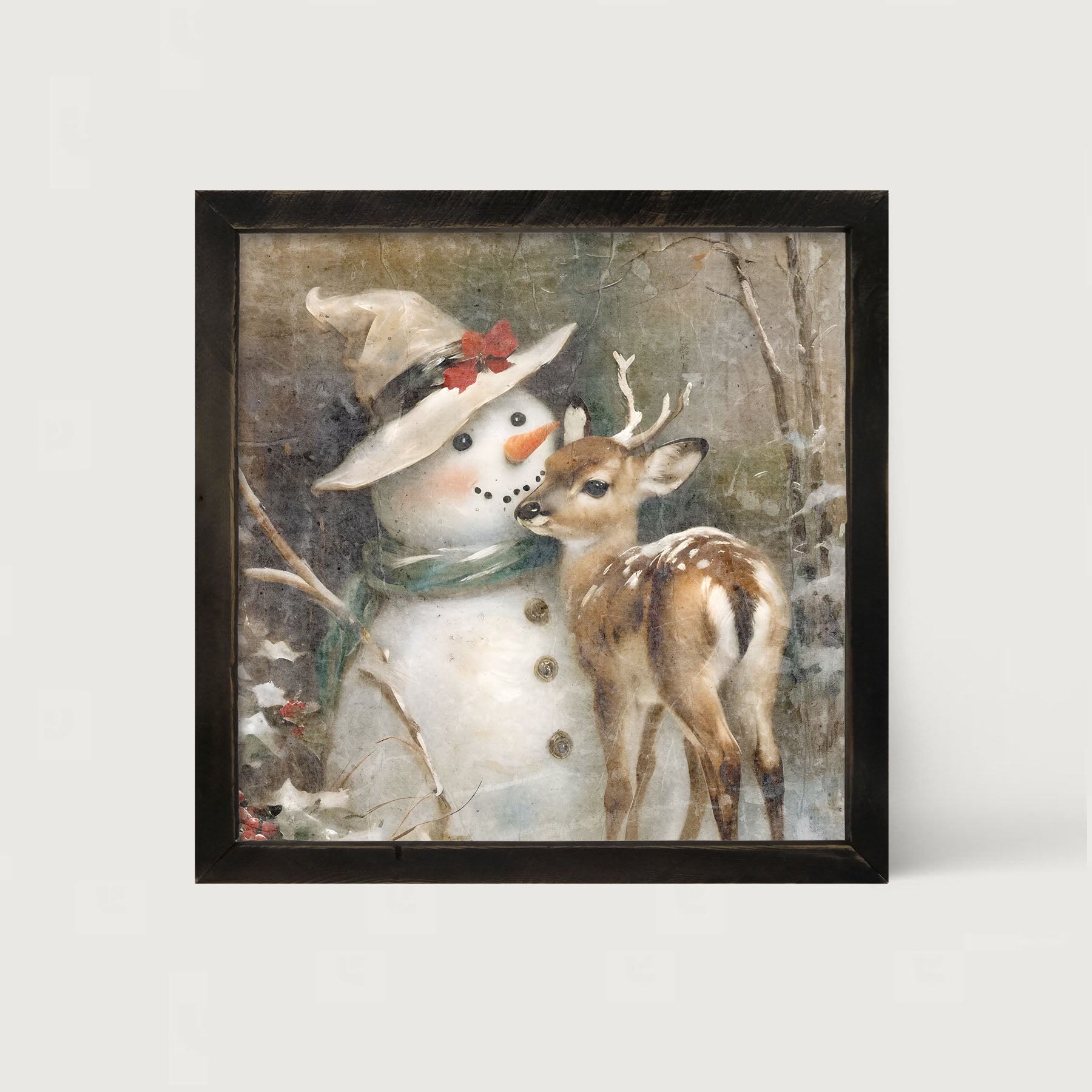 Snowman with deer