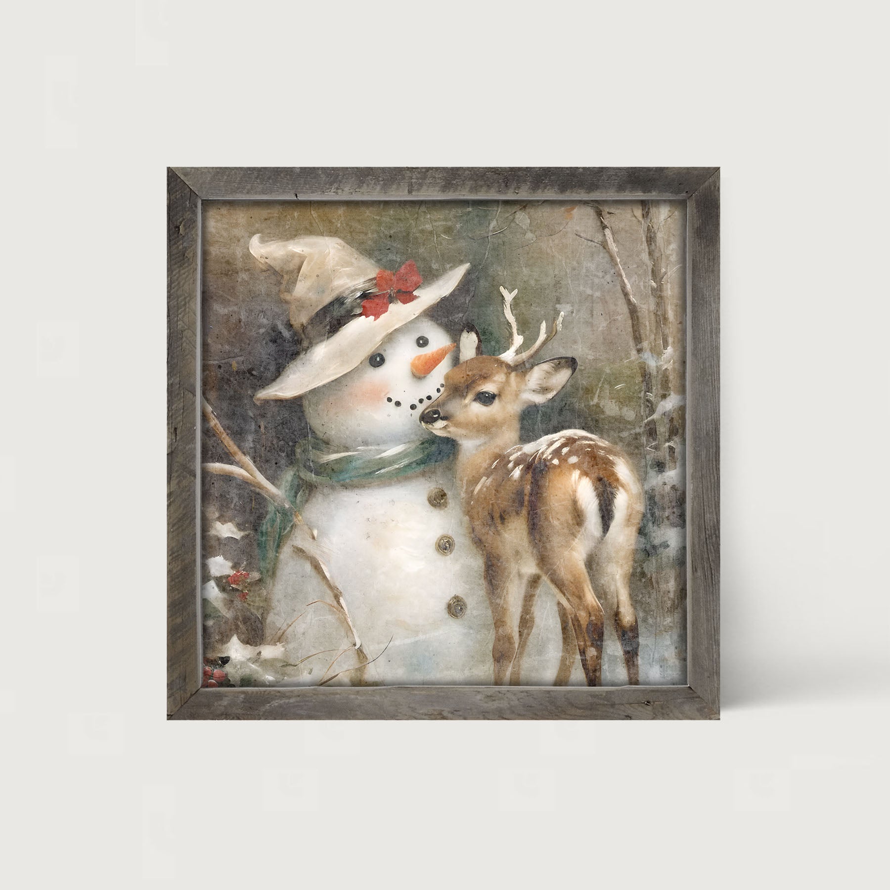 Snowman with deer