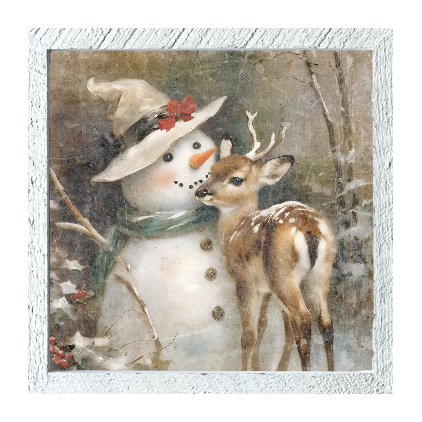 Snowman with deer - Framed Art