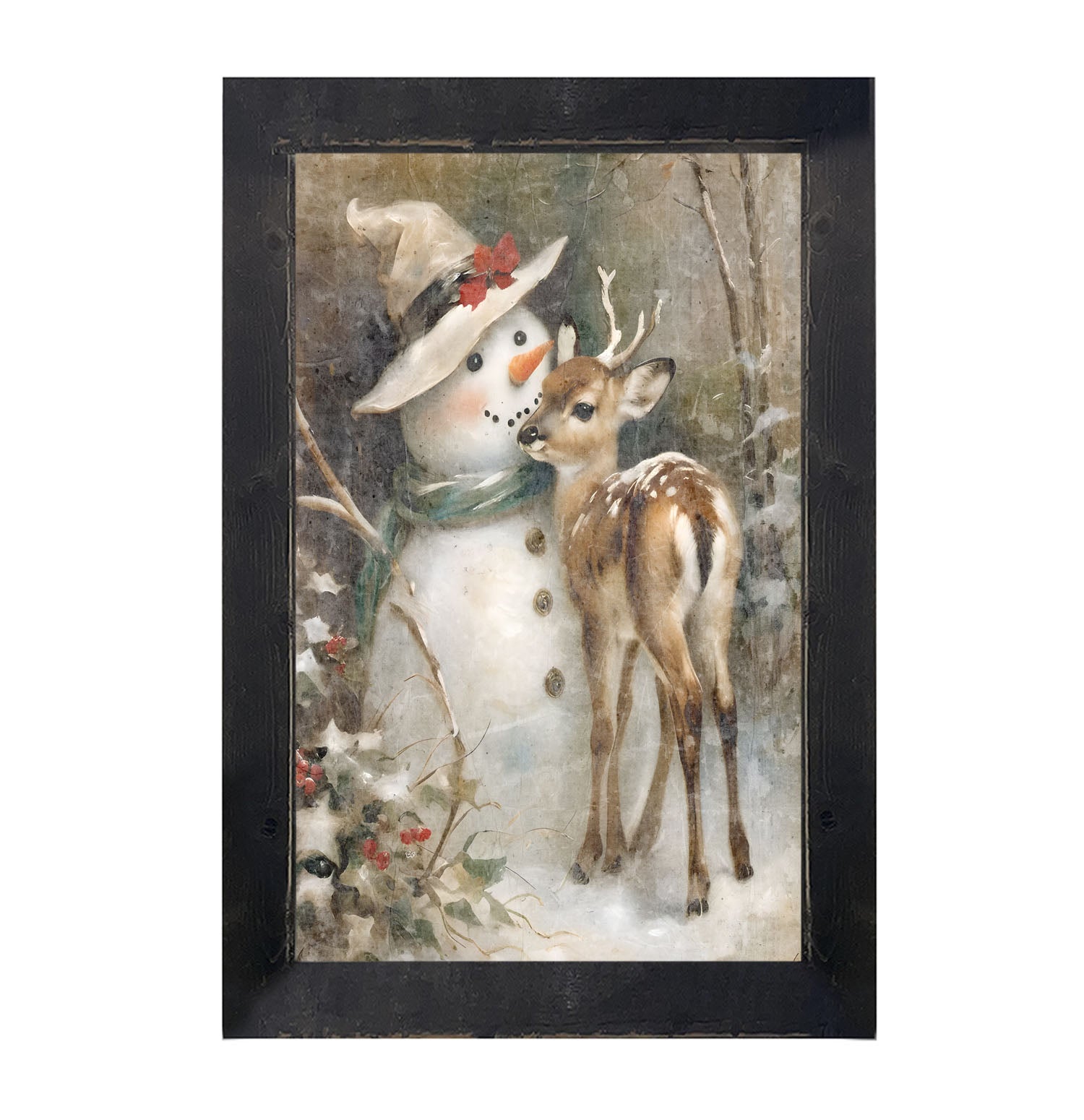 Snowman with deer - Framed Art