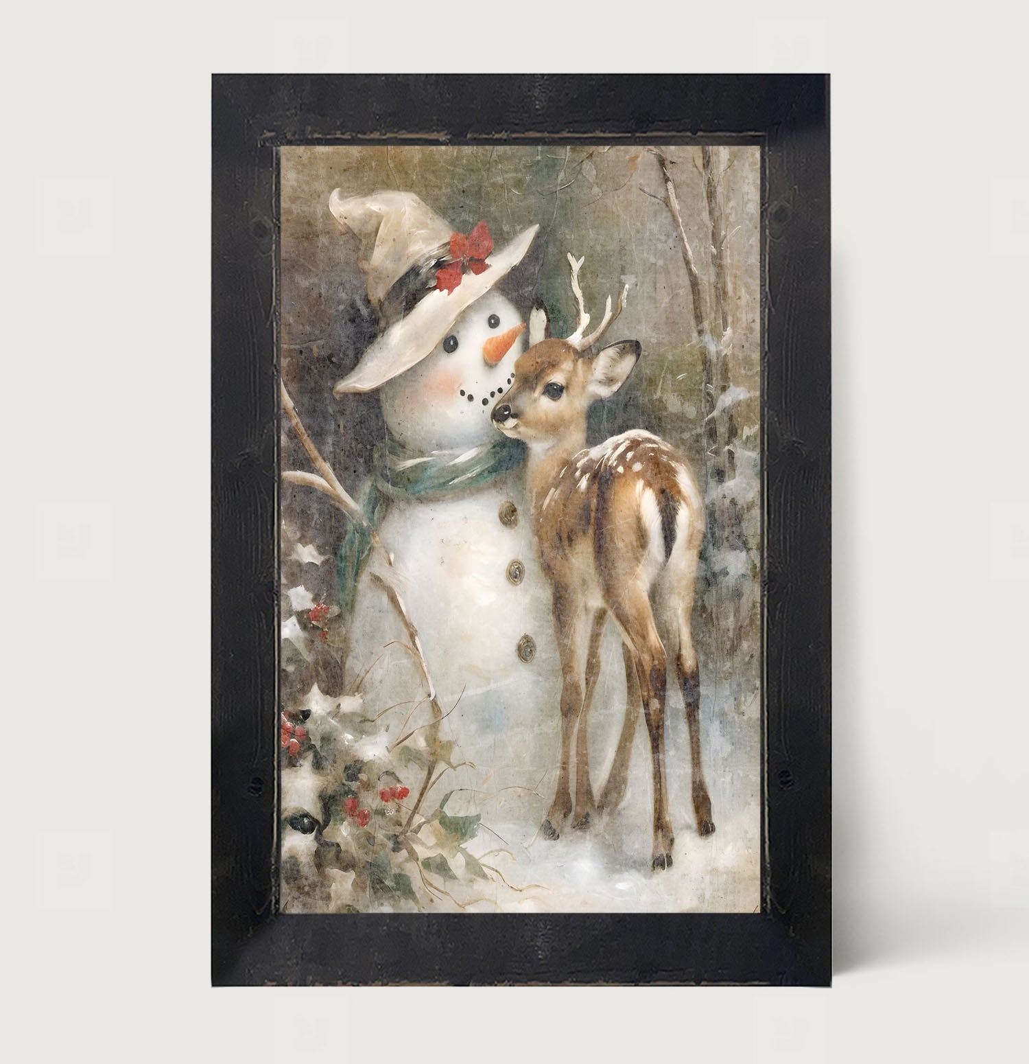 Snowman with deer