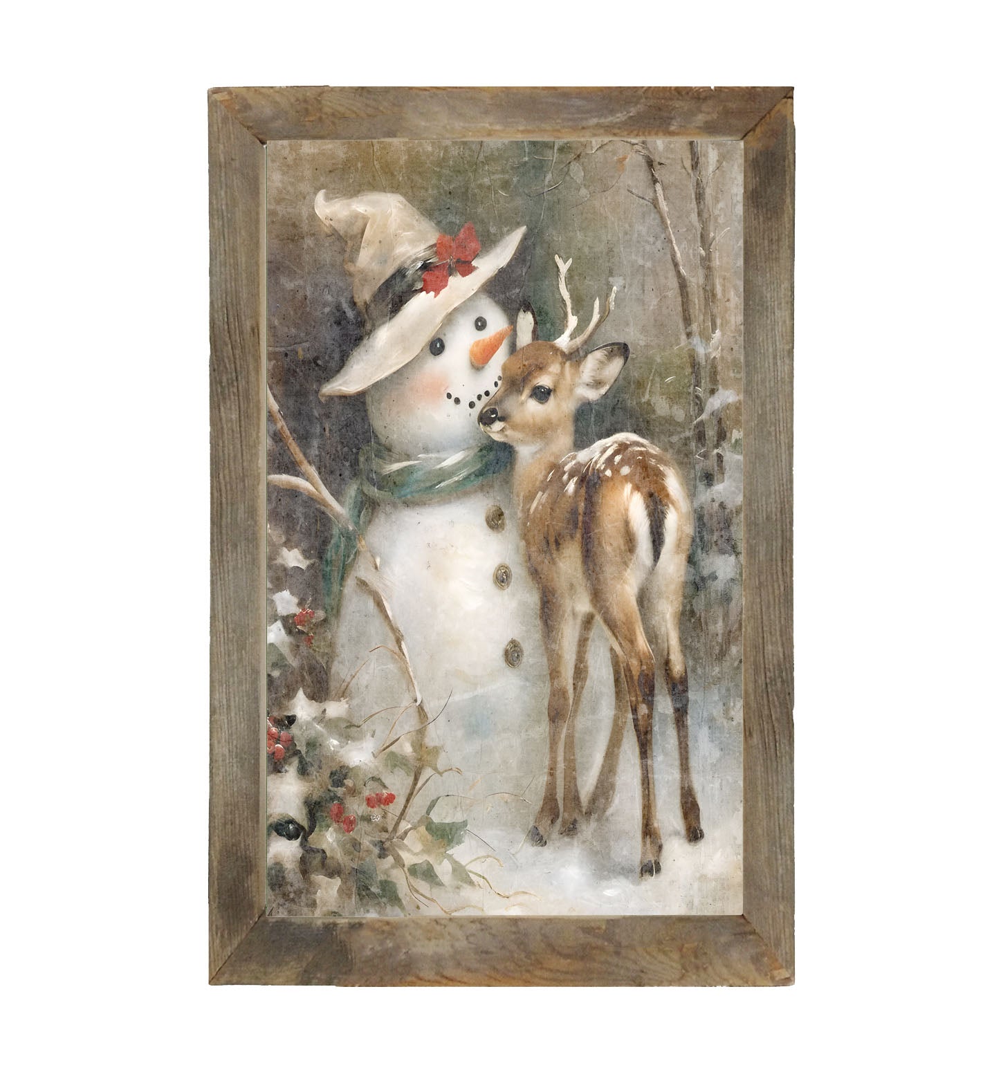 Snowman with deer - Framed Art