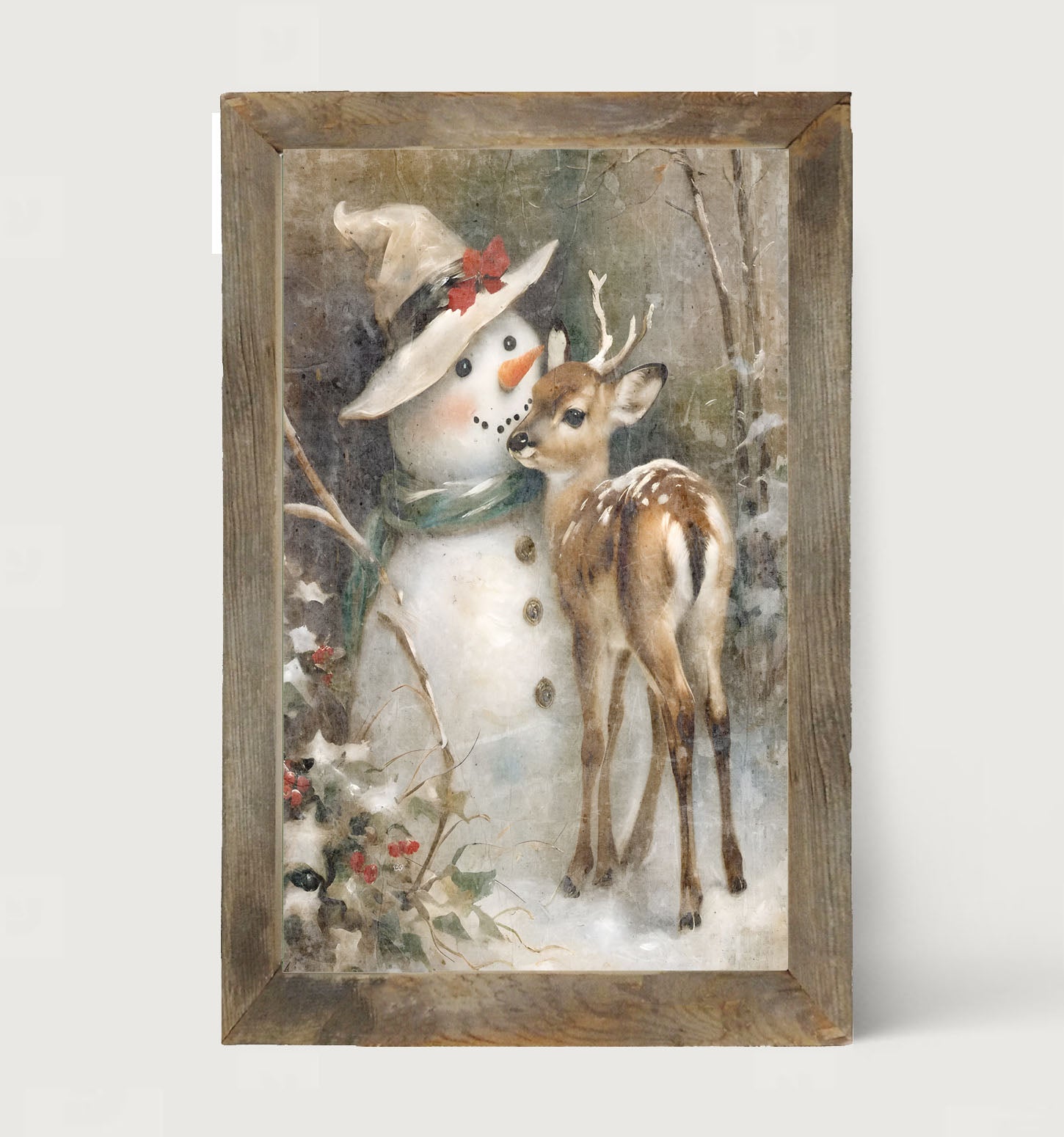 Snowman with deer