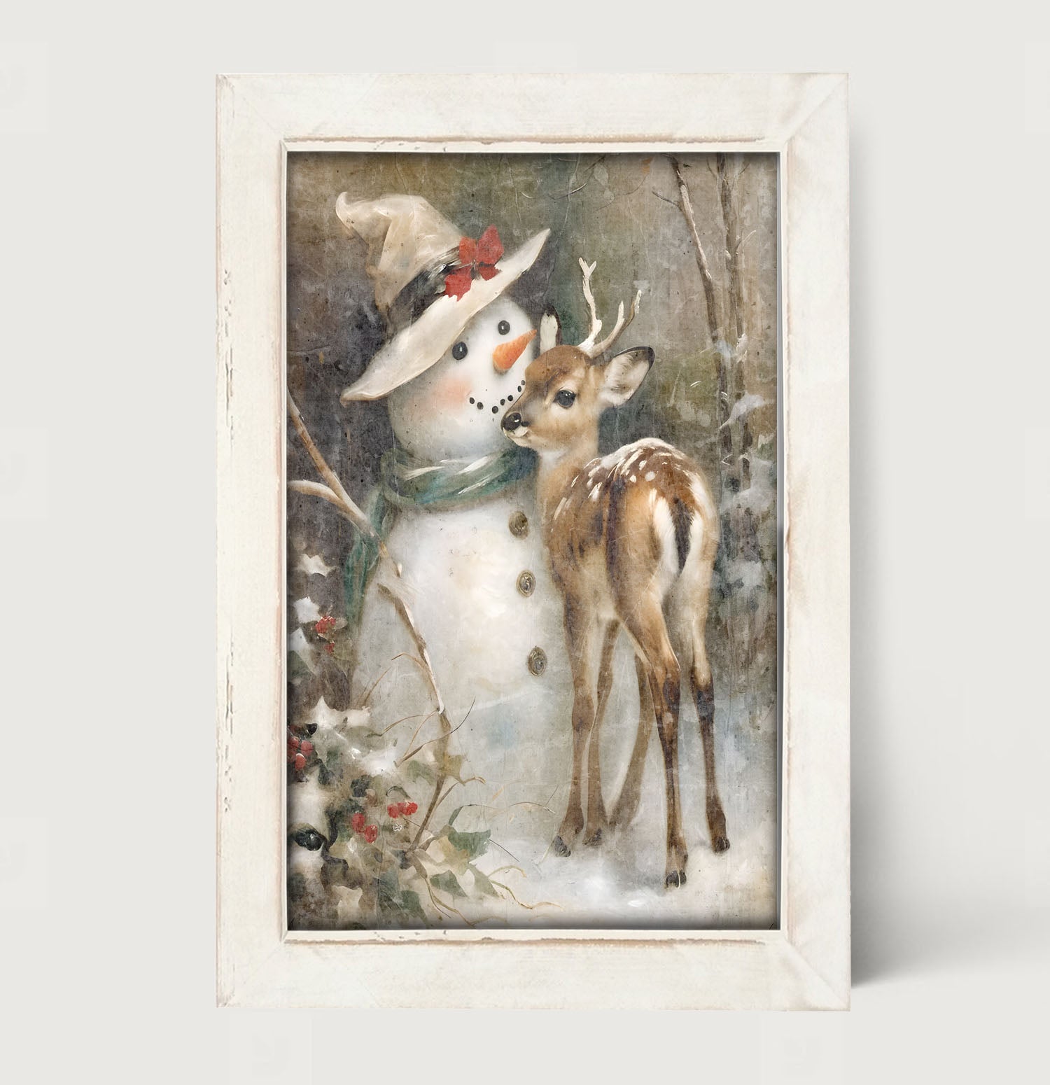 Snowman with deer