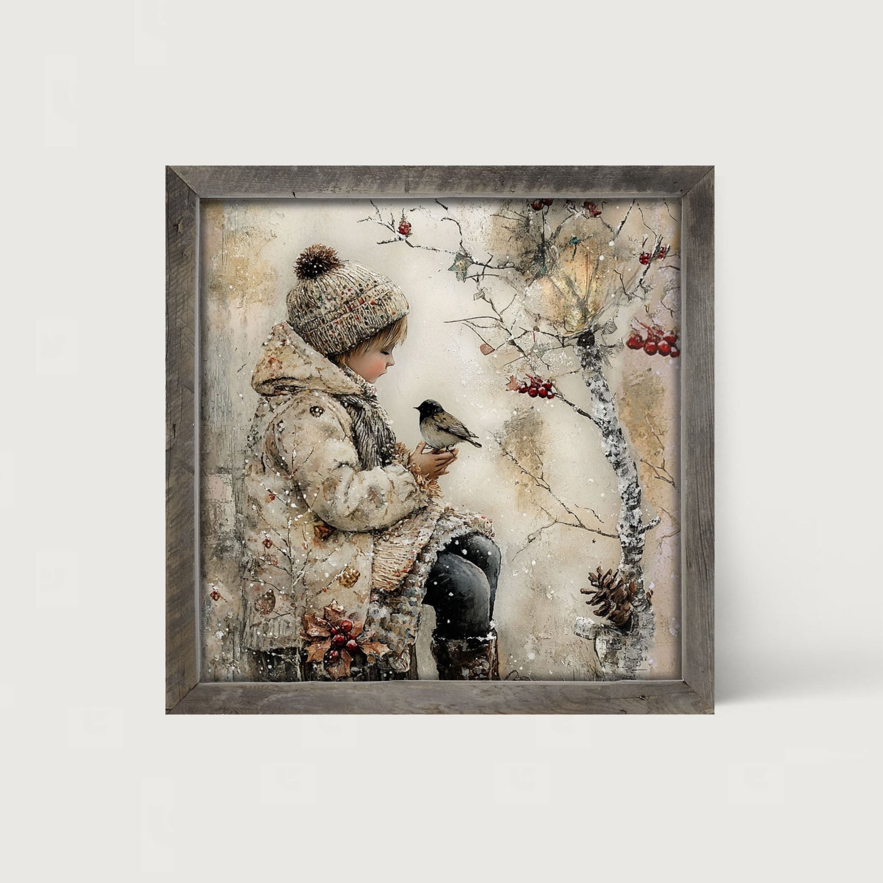 Winter Girl with bird