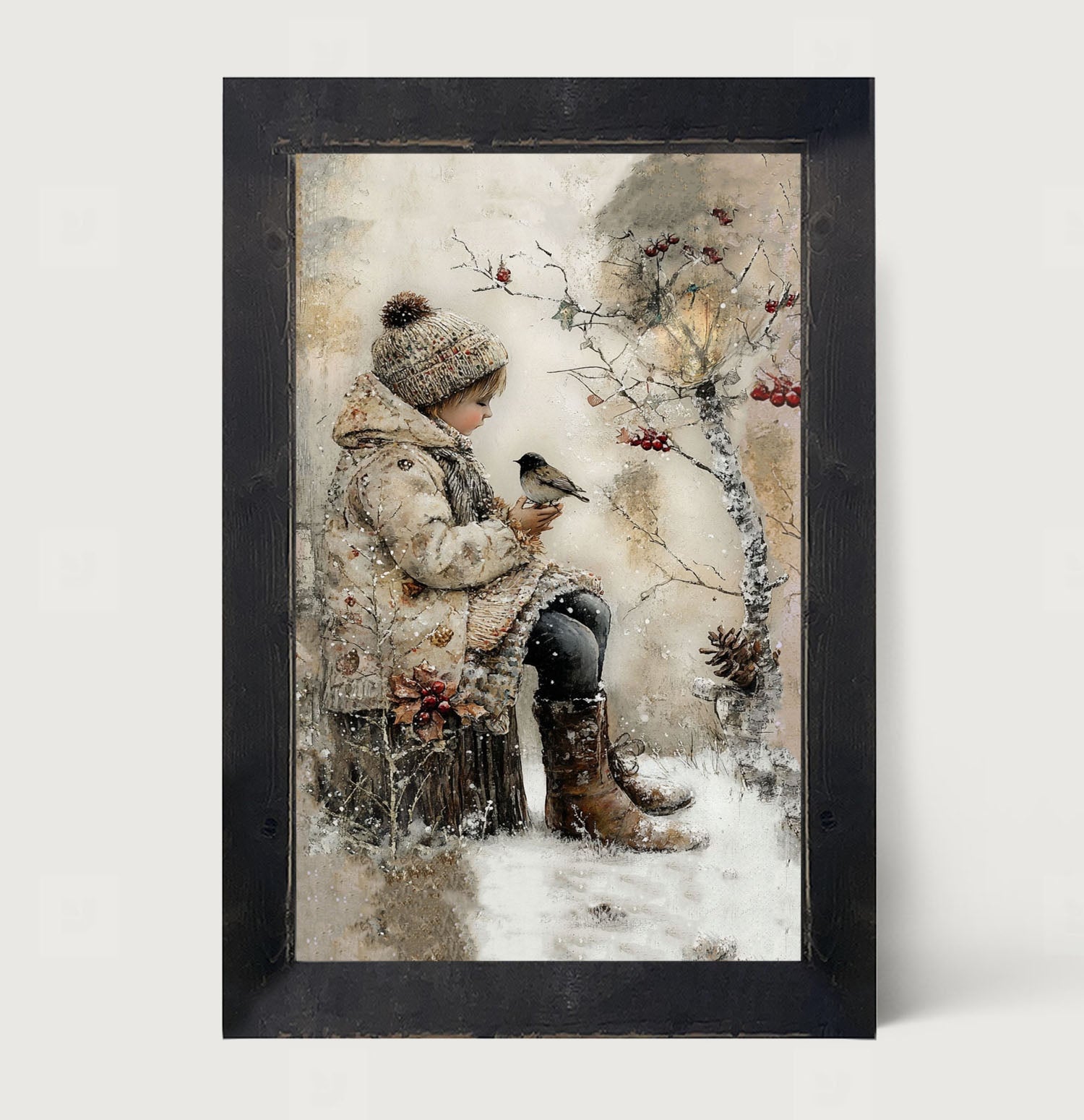 Winter Girl with bird