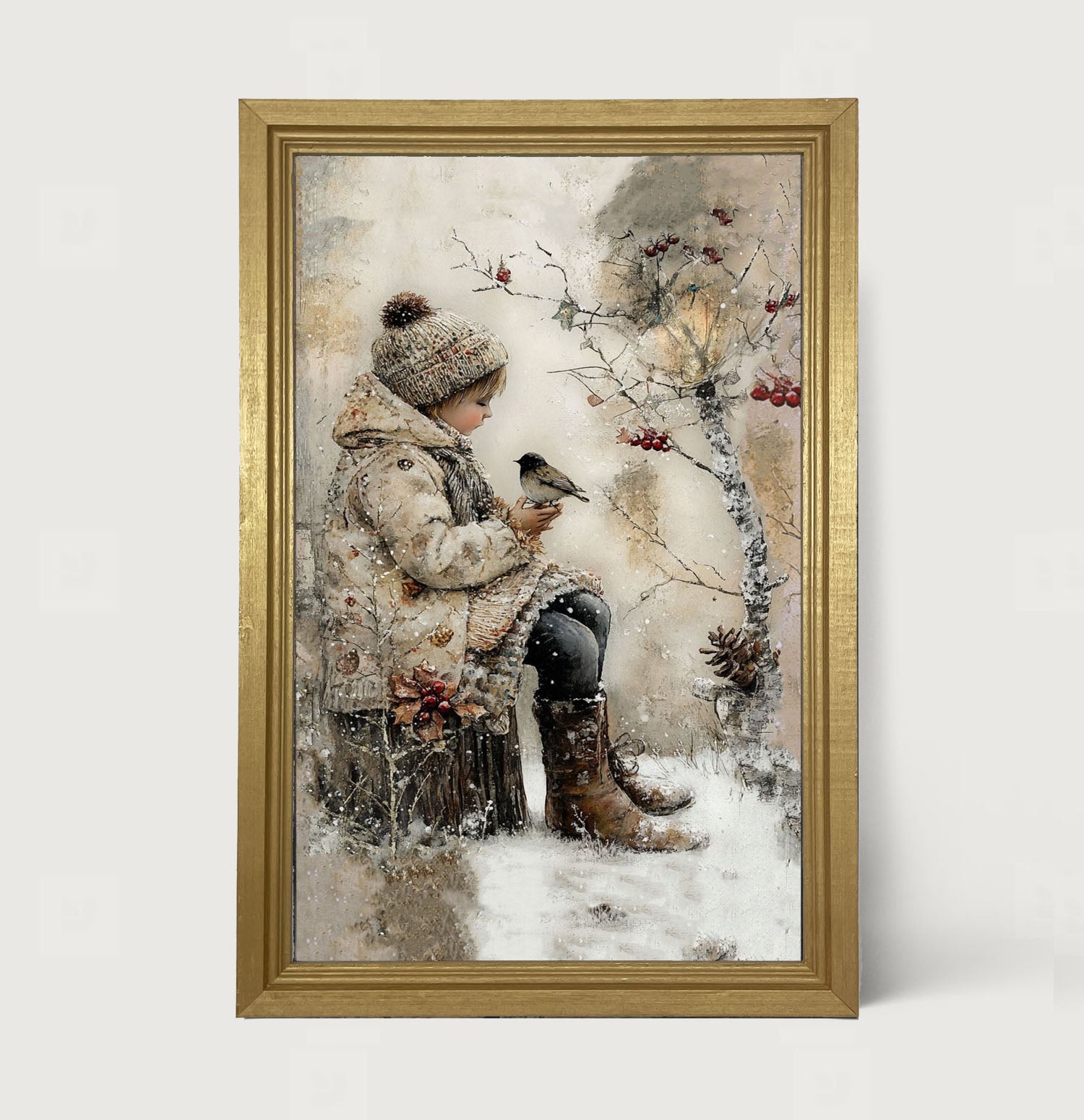 Winter Girl with bird