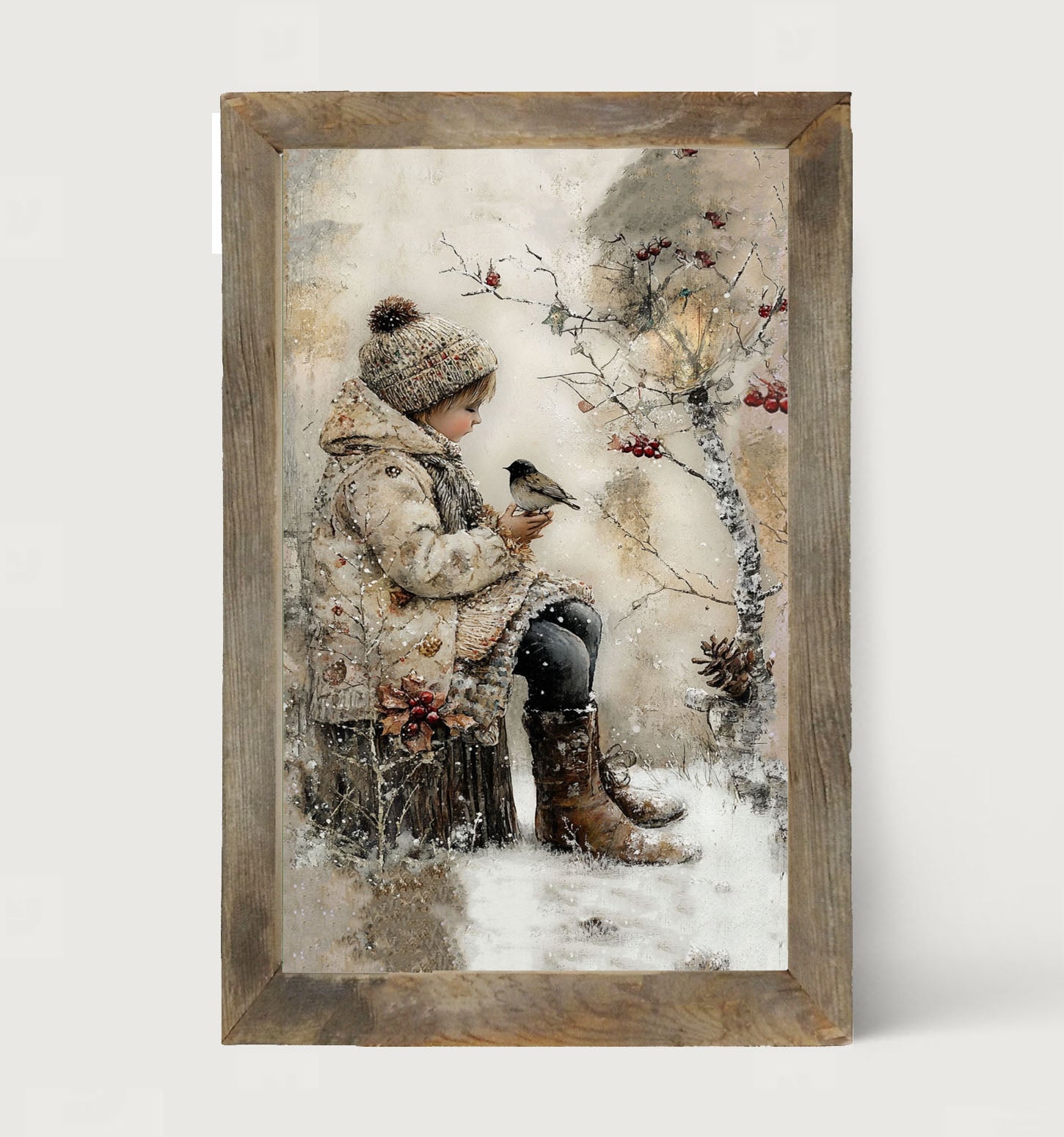 Winter Girl with bird
