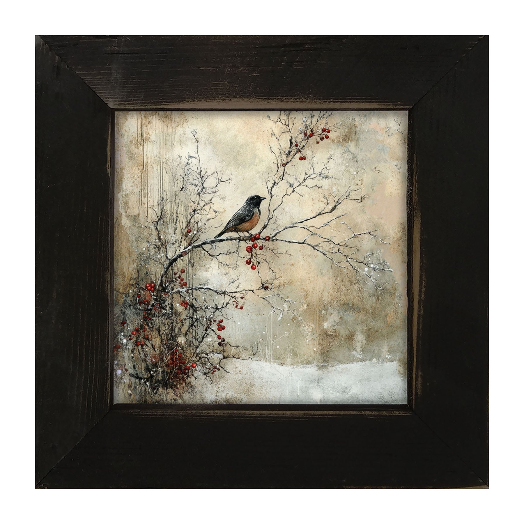 Bird on Berry Branch - Framed Art
