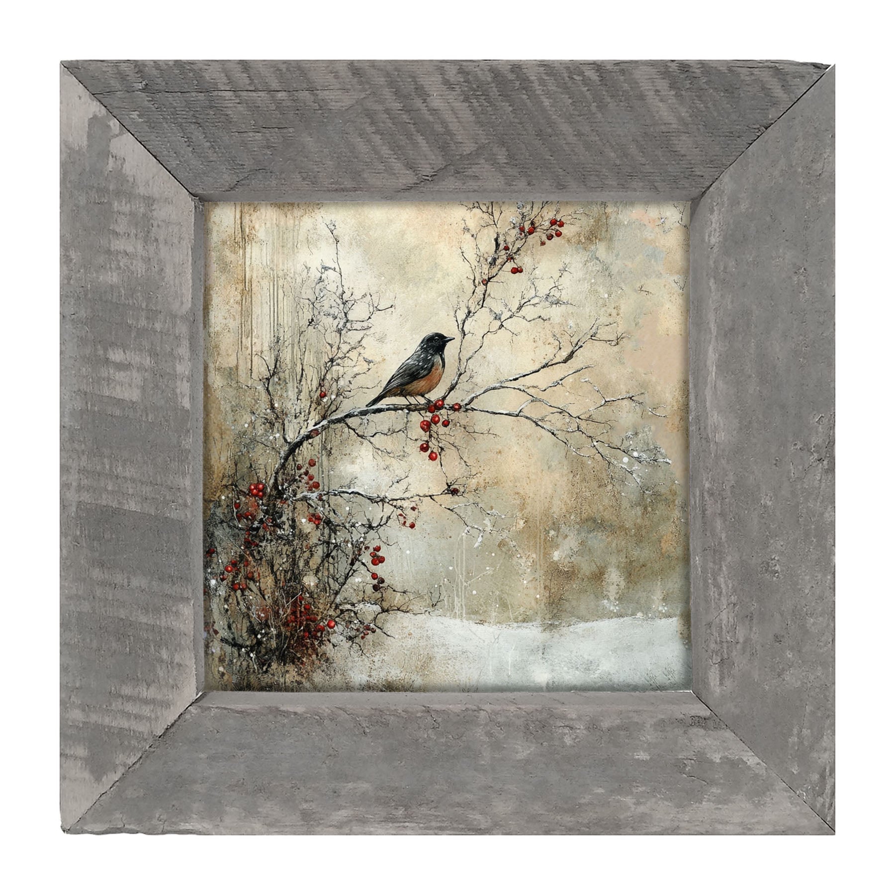 Bird on Berry Branch - Framed Art