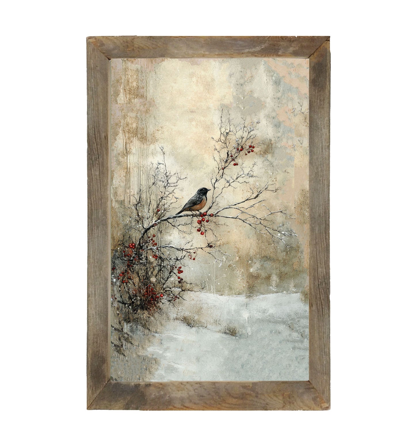 Bird on Berry Branch - Framed Art