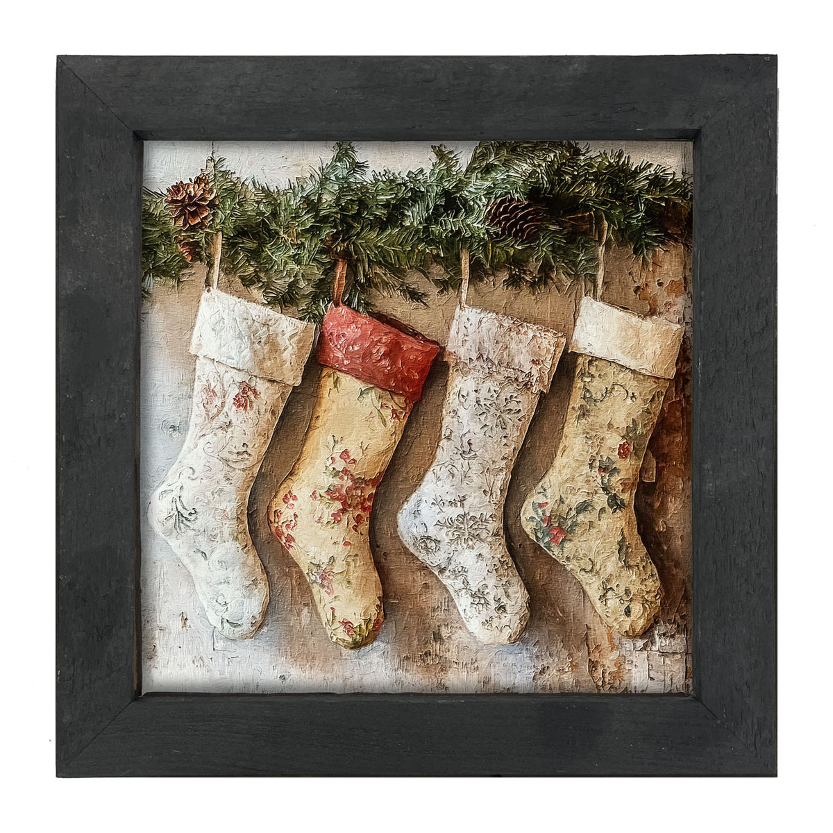 Stockings with Pinecones - Framed art
