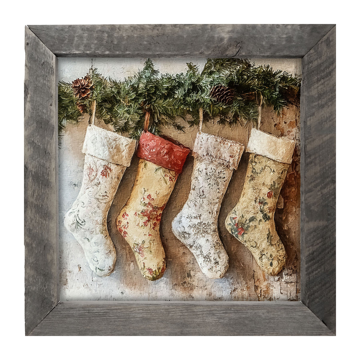 Stockings with Pinecones - Framed art