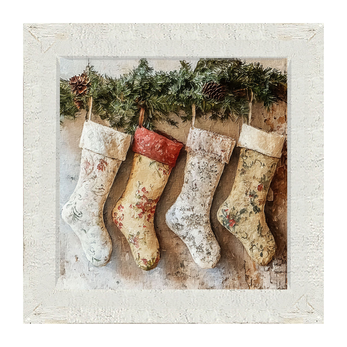 Stockings with Pinecones - Framed art