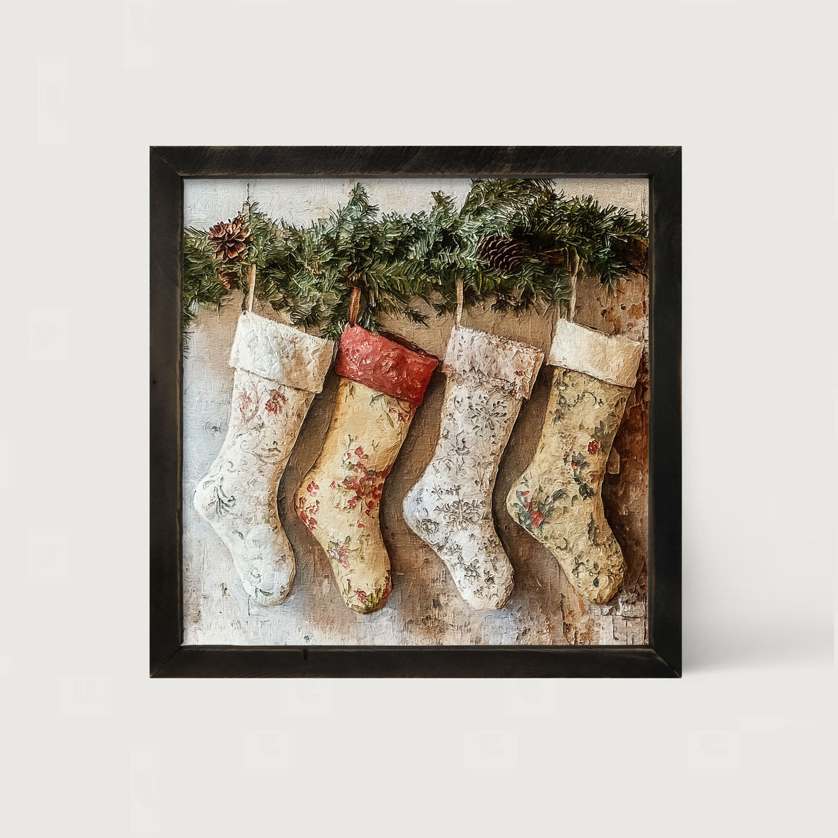 Stockings with Pinecones - Framed art
