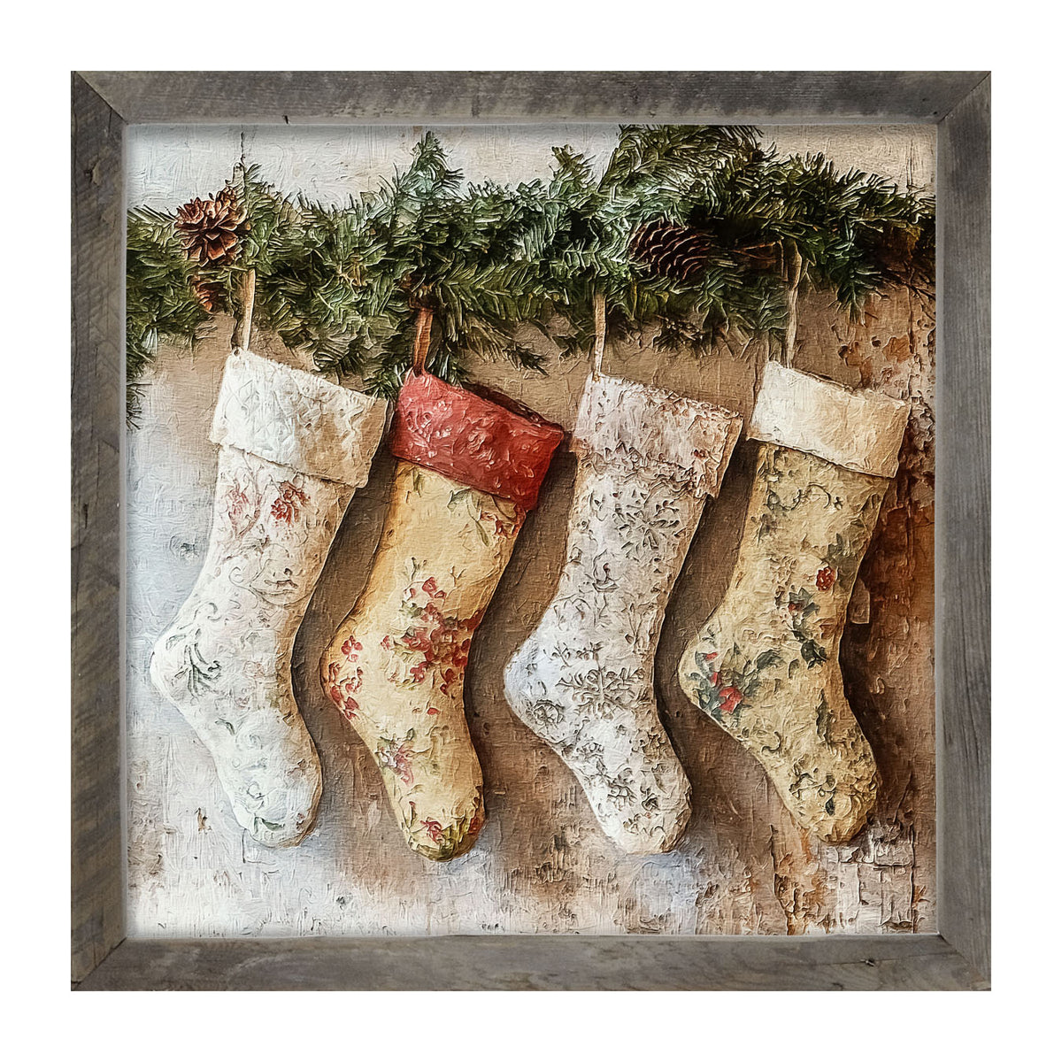 Stockings with Pinecones - Framed art