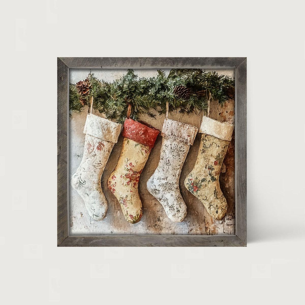 Stockings with Pinecones - Framed art