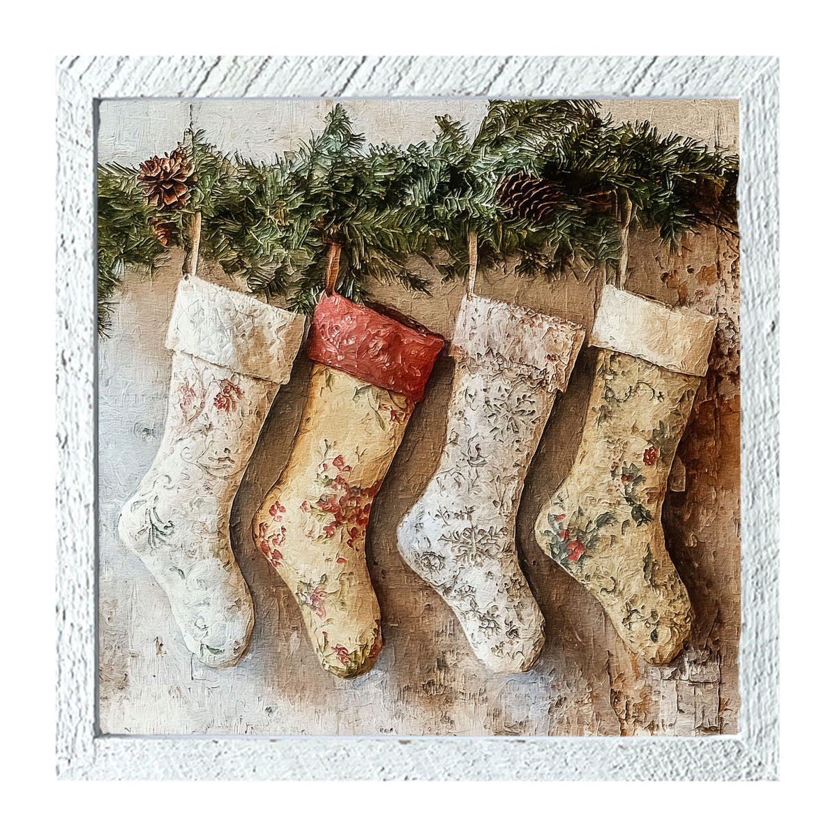 Stockings with Pinecones - Framed art