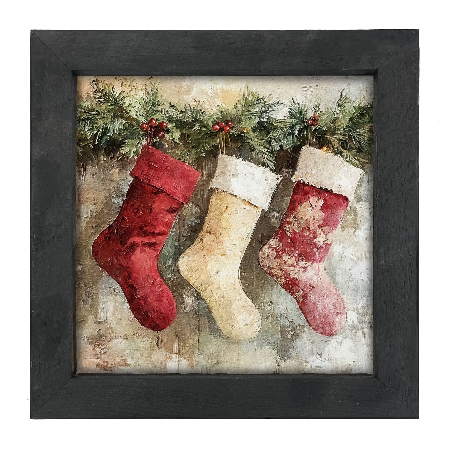 Rustic Red and White Stockings - Framed art