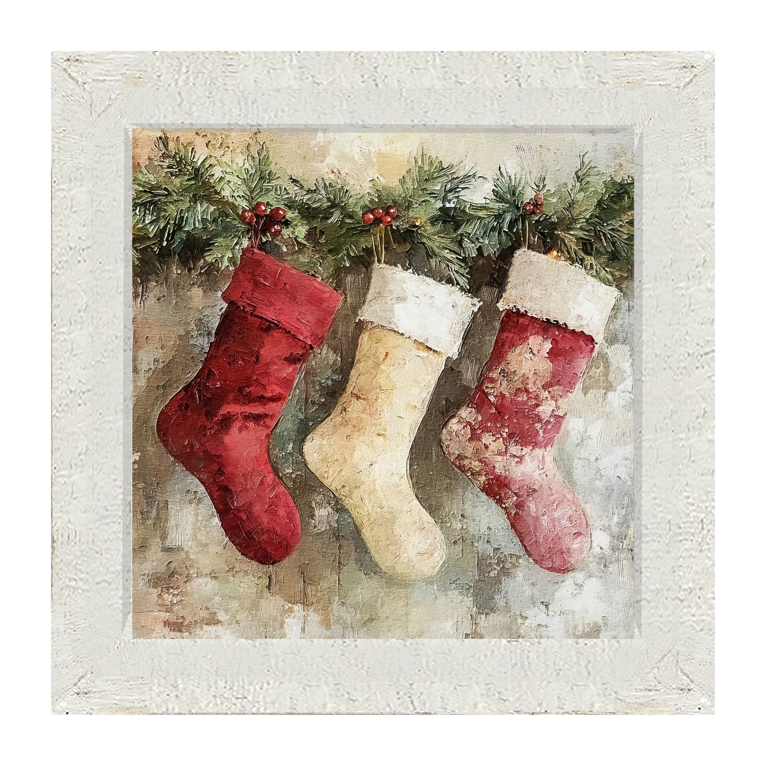 Rustic Red and White Stockings - Framed art