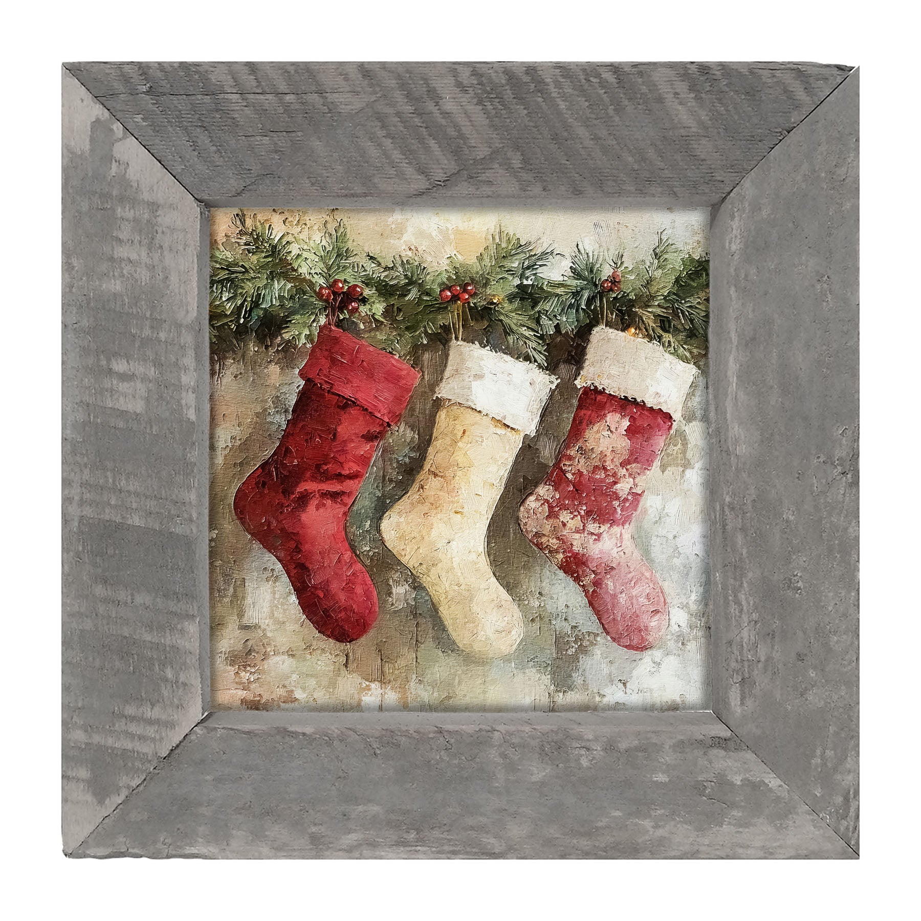 Rustic Red and White Stockings - Framed art
