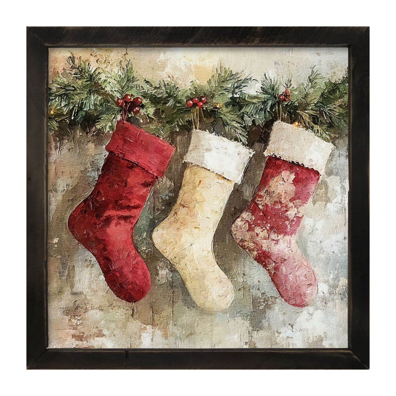 Rustic Red and White Stockings - Framed art