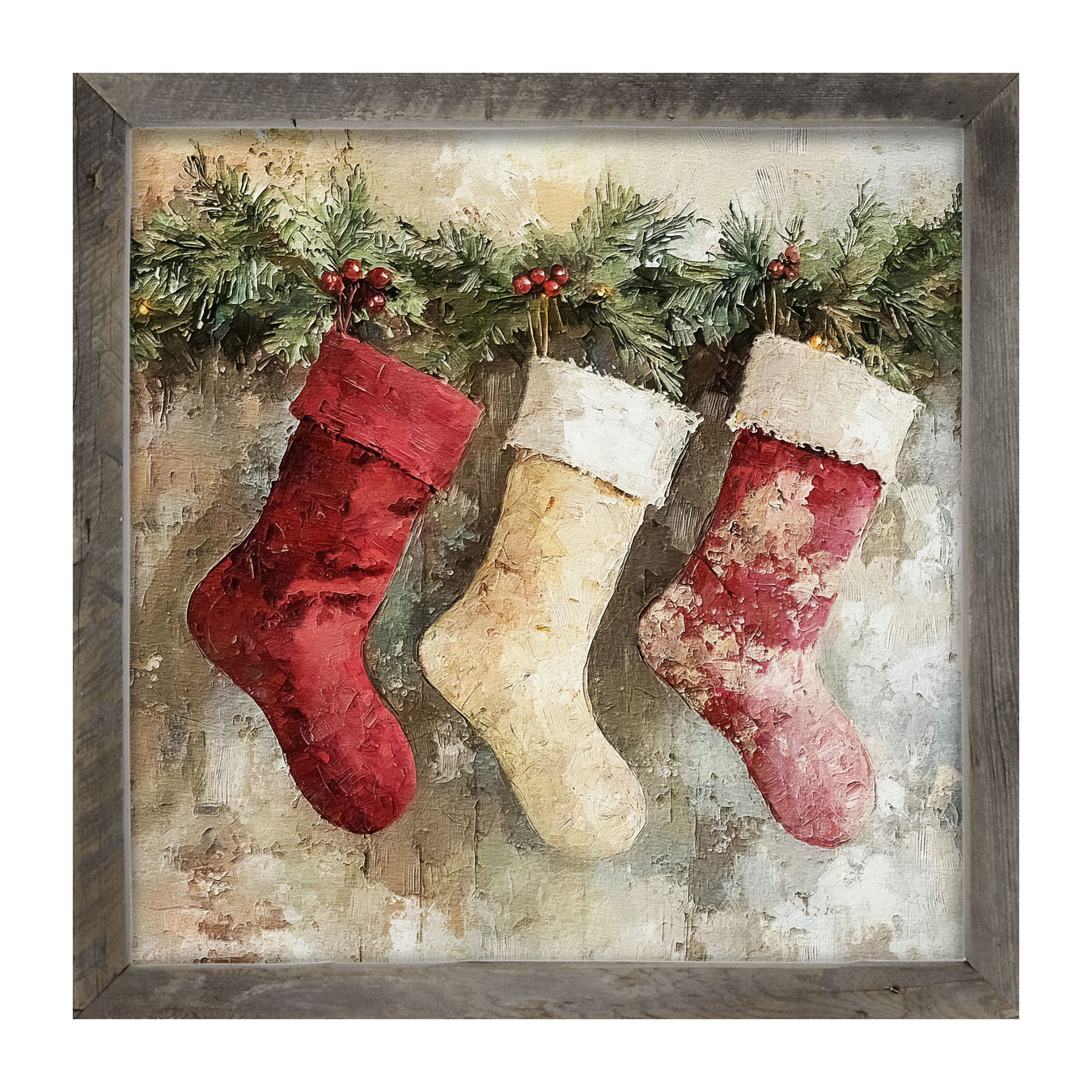 Rustic Red and White Stockings - Framed art