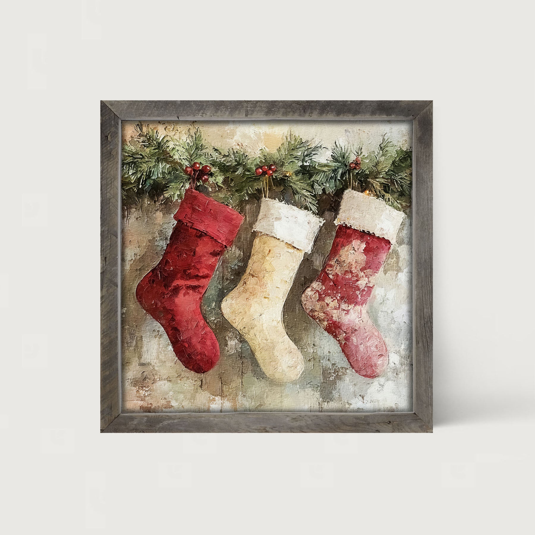 Rustic Red and White Stockings - Framed art