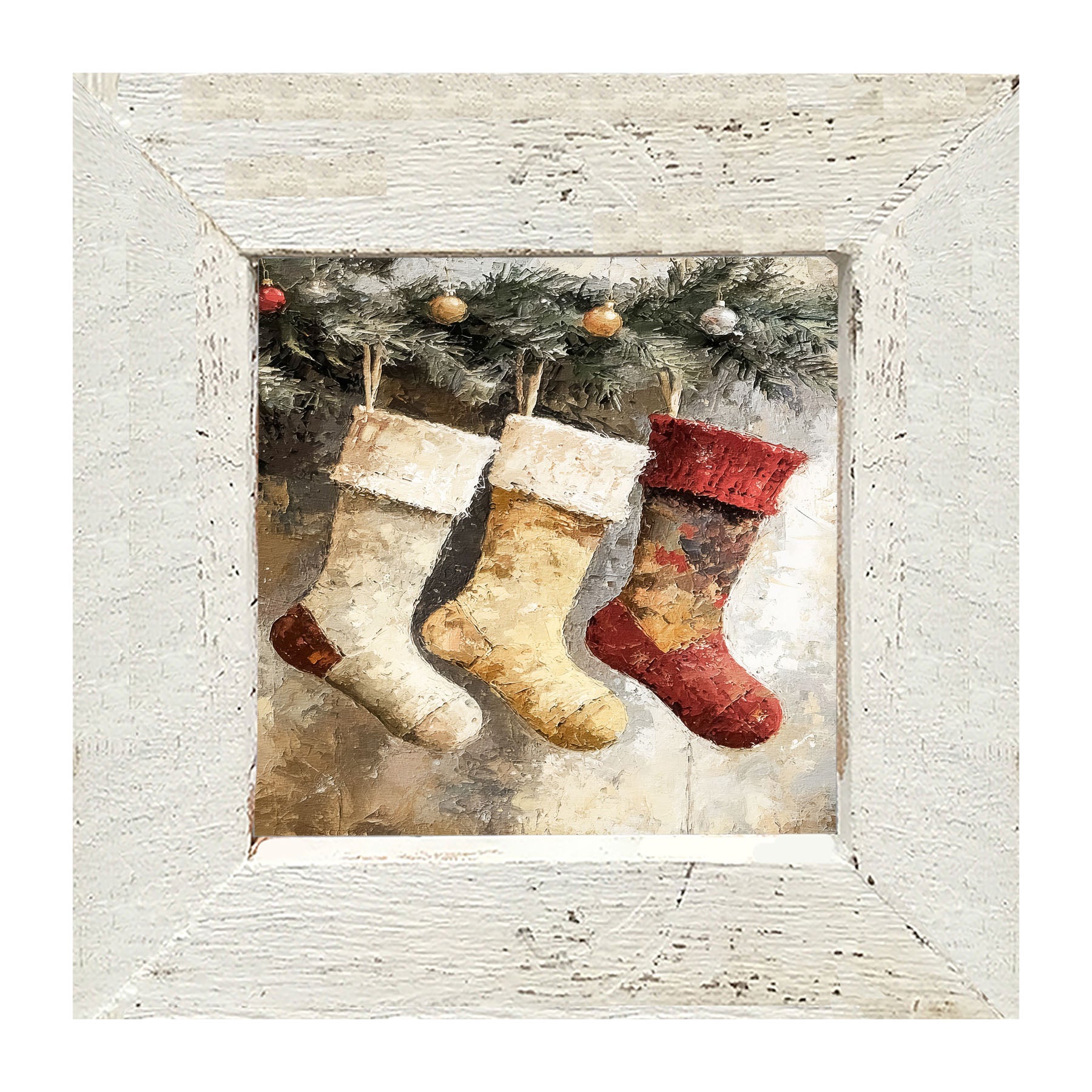 Stockings with Ornaments - Framed art