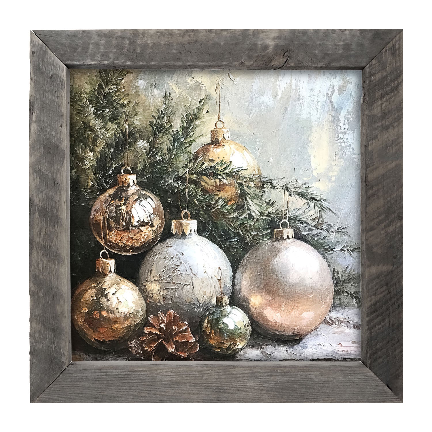 Silver and Gold Ornaments - Framed Art