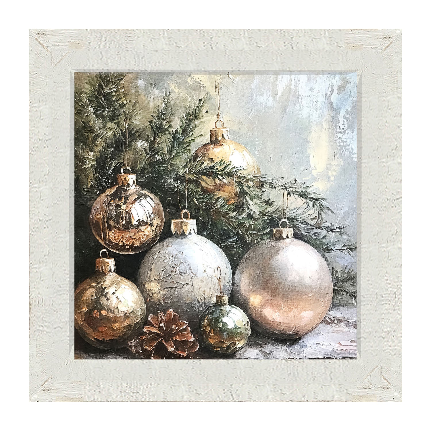 Silver and Gold Ornaments - Framed Art