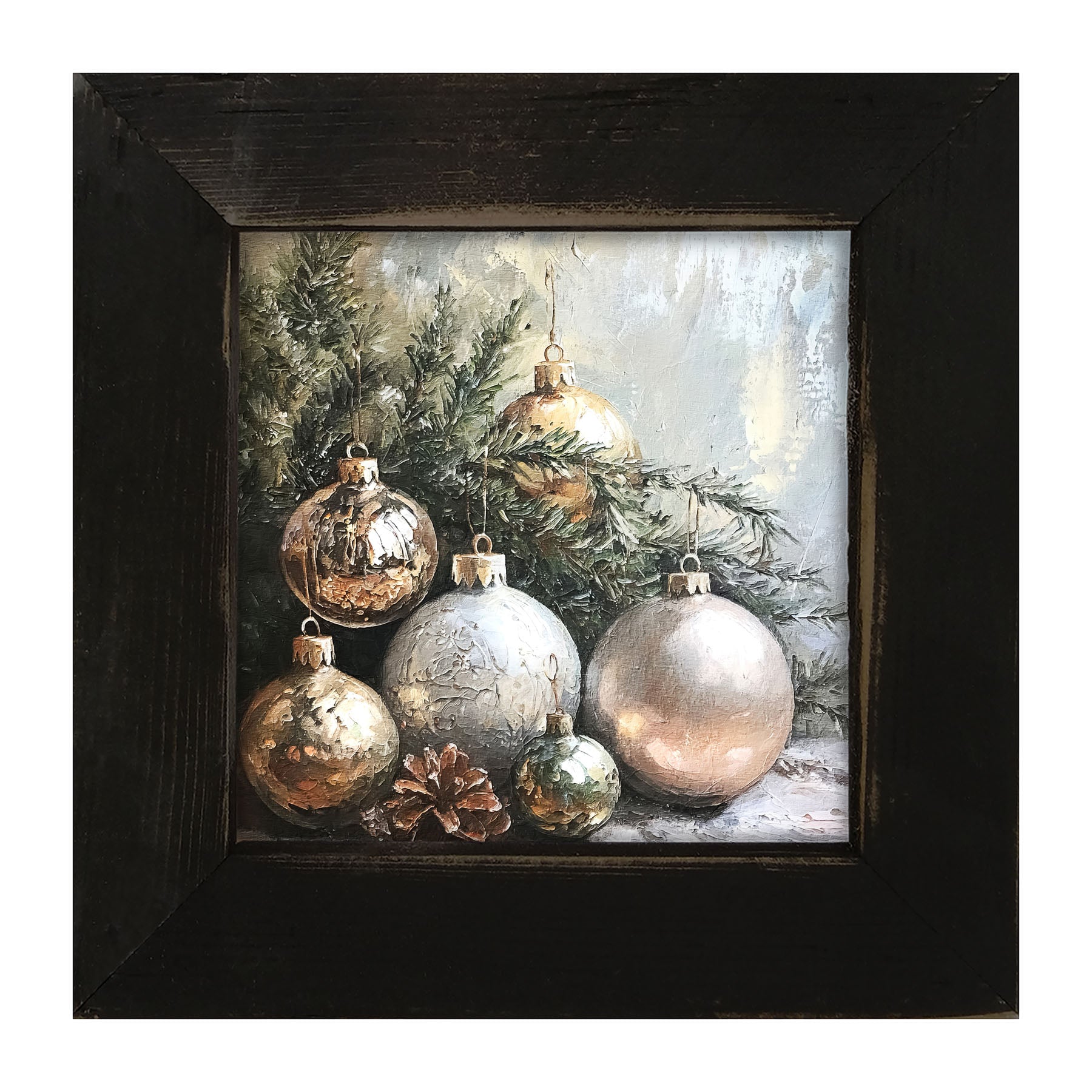 Silver and Gold Ornaments - Framed Art