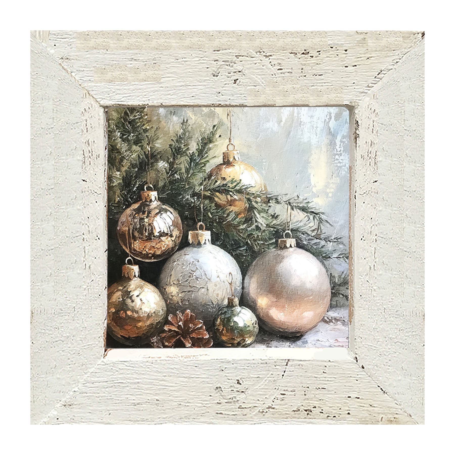 Silver and Gold Ornaments - Framed Art