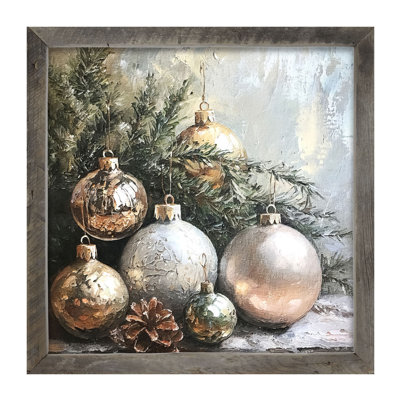 Silver and Gold Ornaments - Framed Art