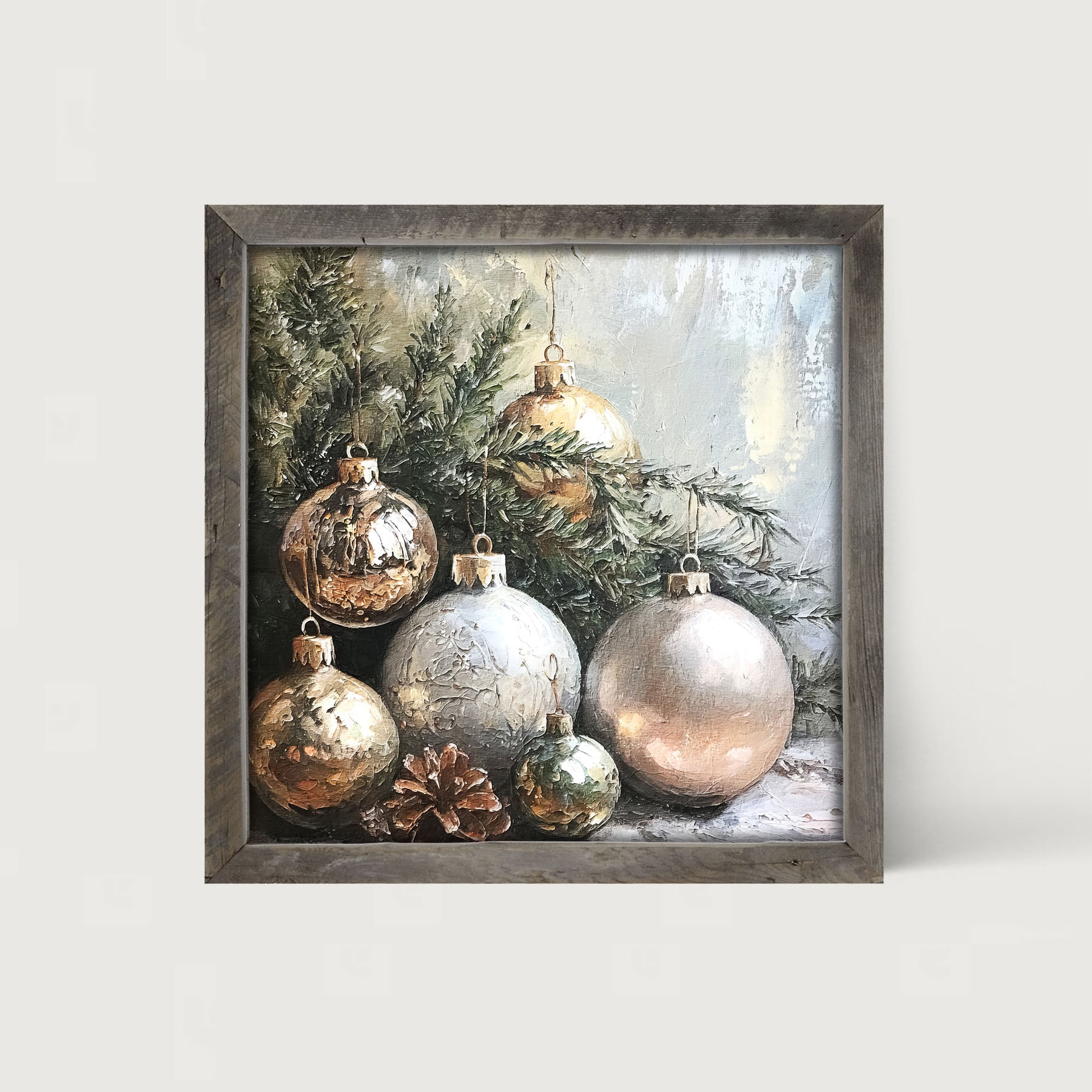 Silver and Gold Ornaments - Framed Art