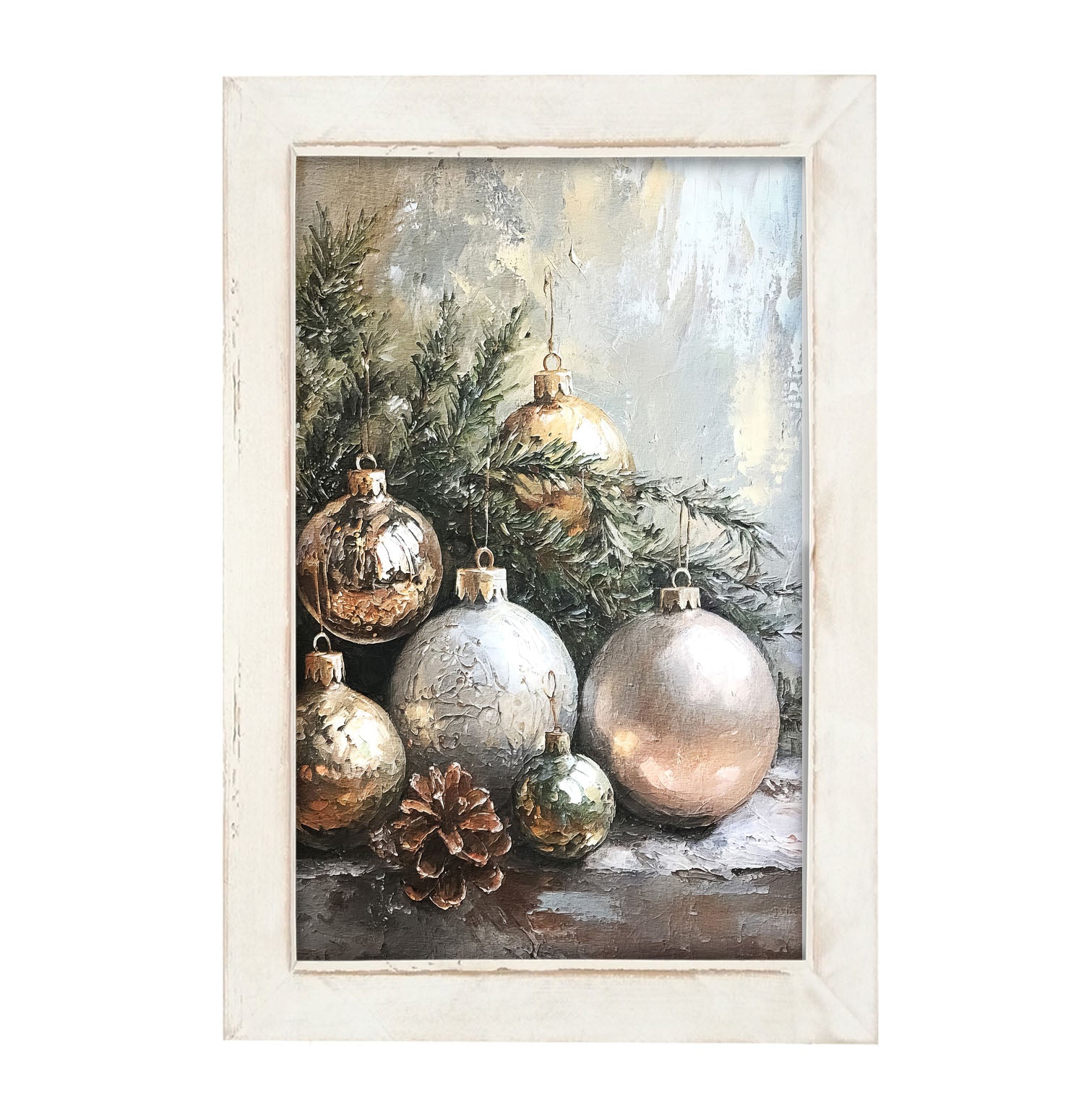 Silver and Gold Ornaments - Framed Art